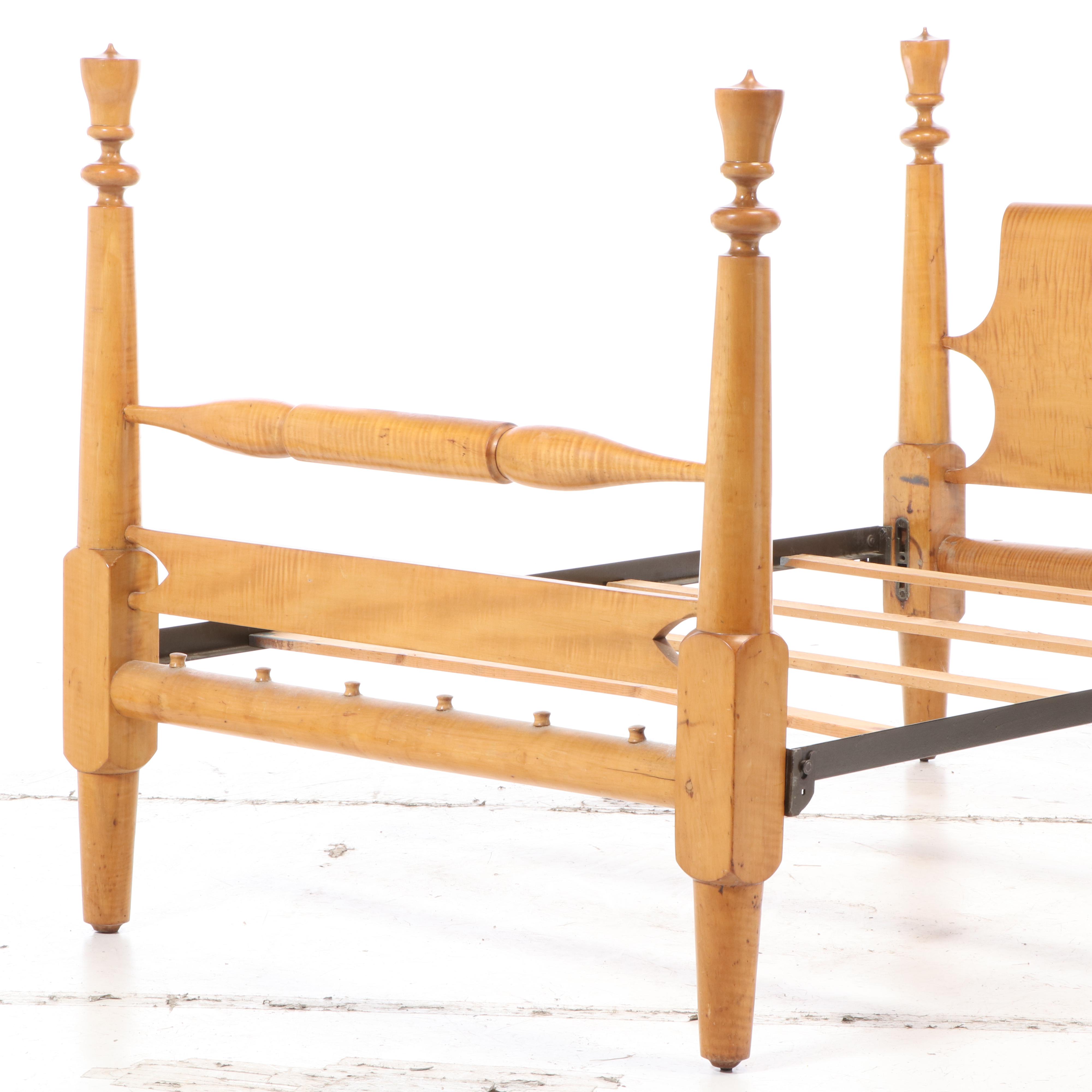 American Primitive Tiger Maple Full Size Bed Frame, 1830-1840