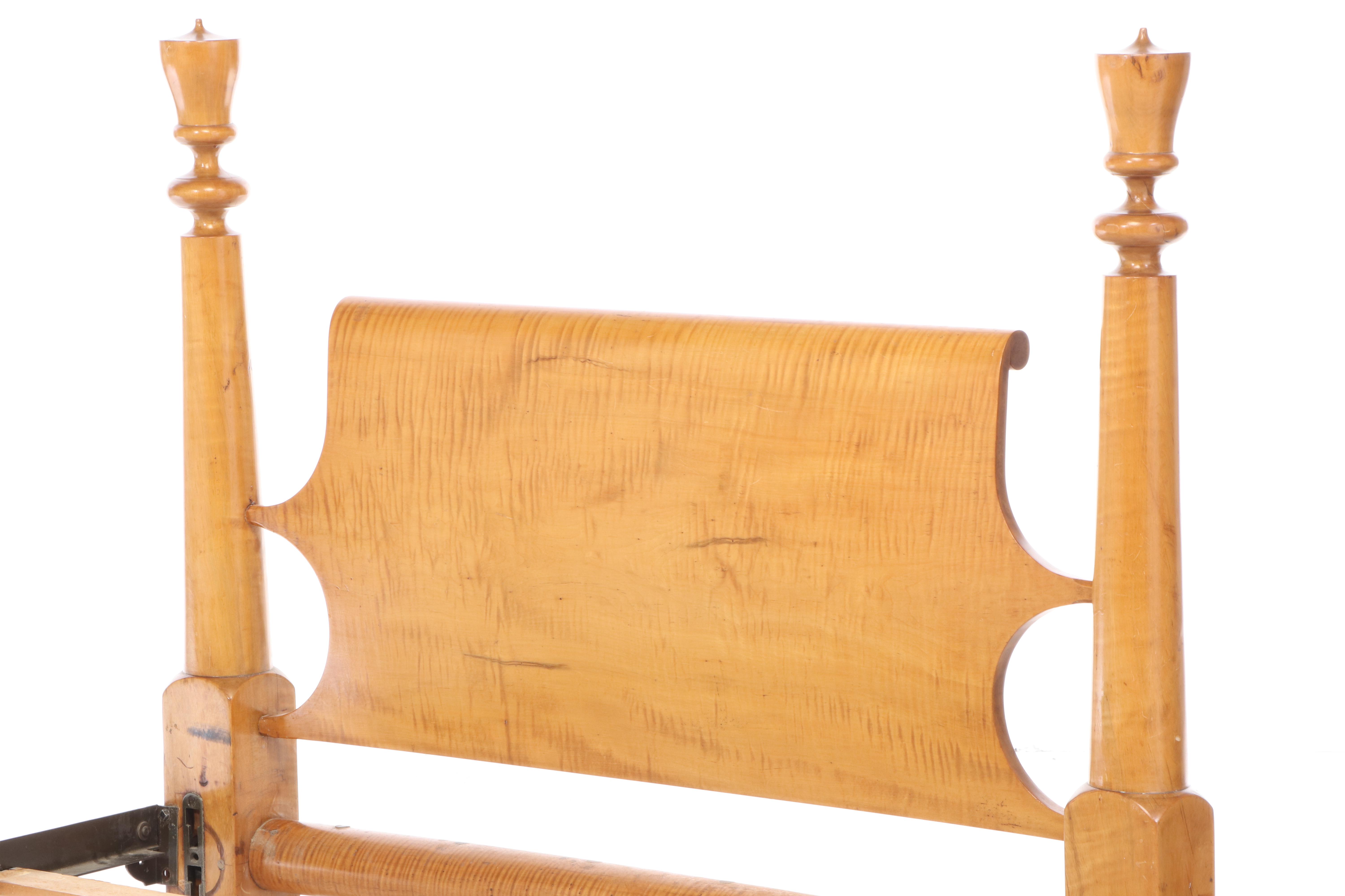 American Primitive Tiger Maple Full Size Bed Frame, 1830-1840