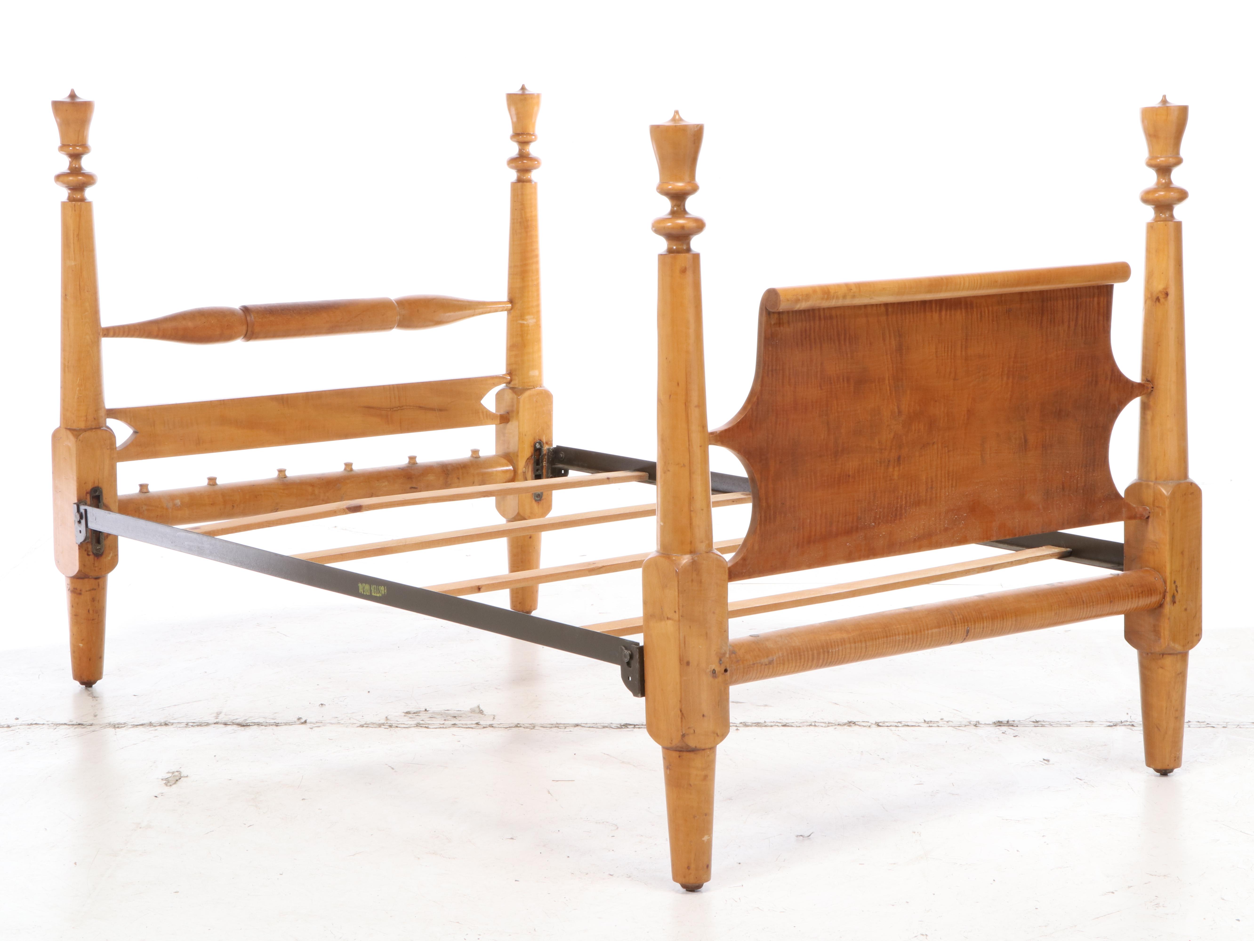 American Primitive Tiger Maple Full Size Bed Frame, 1830-1840