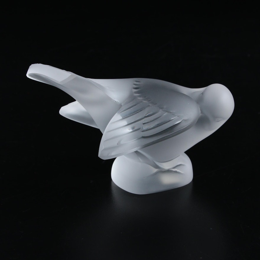 Lalique "Moineau Coquet" Frosted Crystal Paperweight