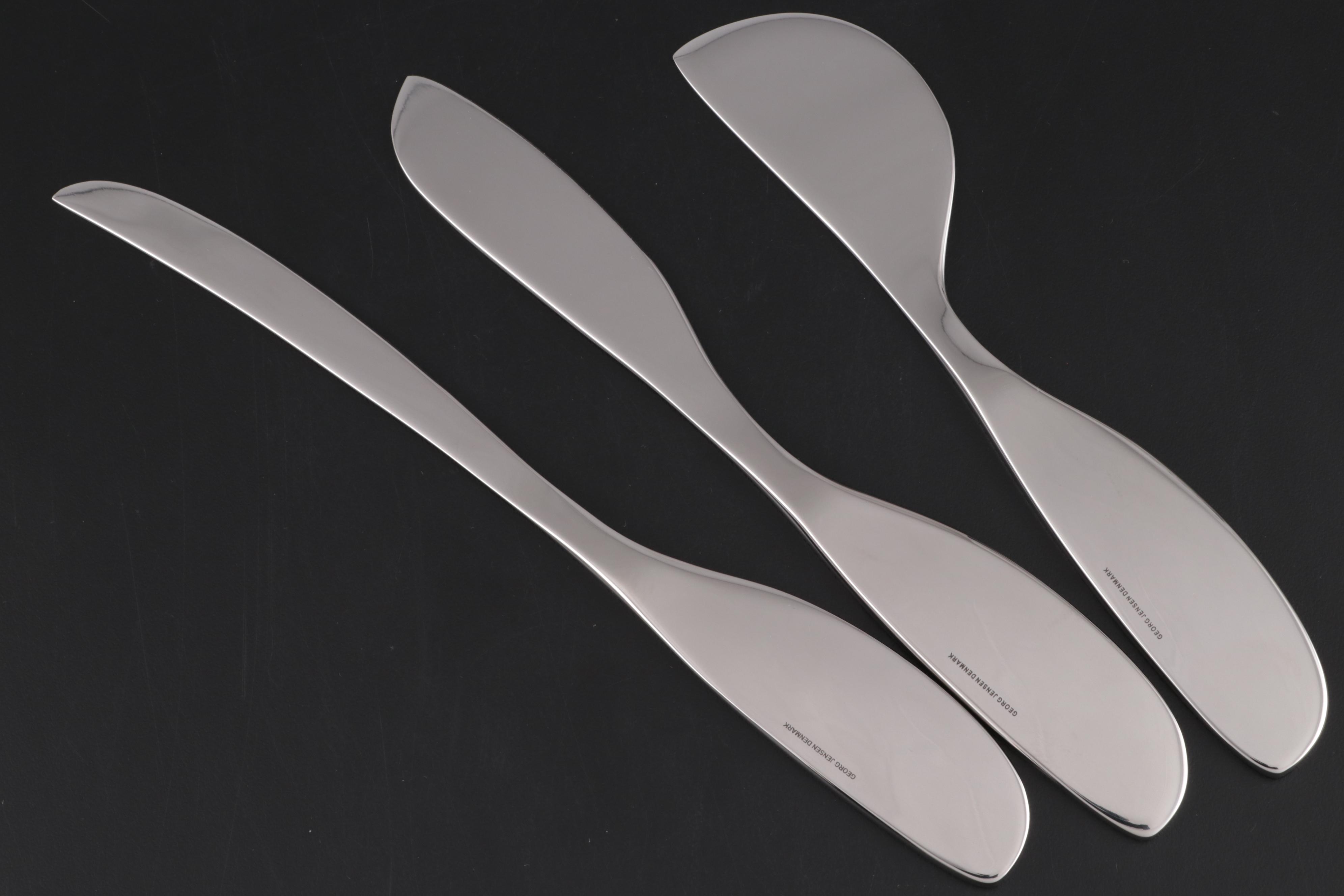 Georg Jensen "Alfredo" Cheese Knives and "Duo" Salad Servers