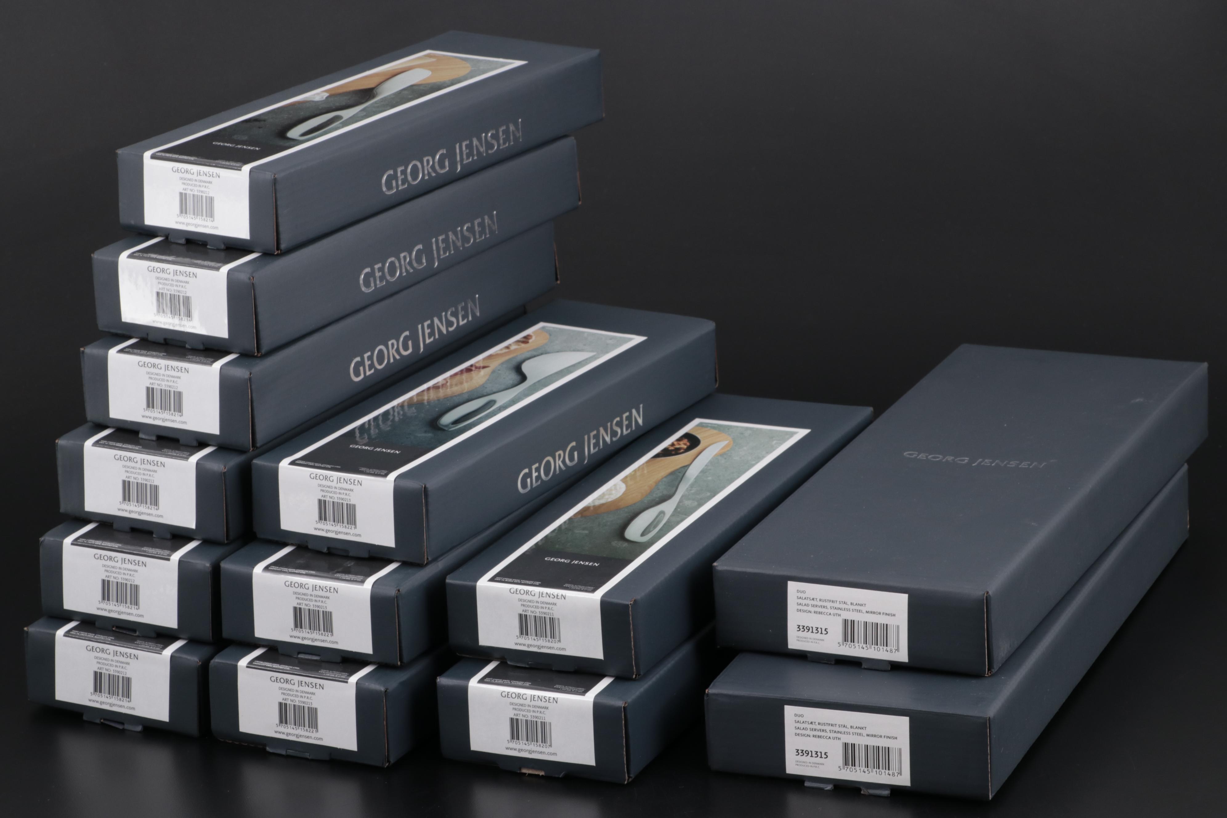 Georg Jensen "Alfredo" Cheese Knives and "Duo" Salad Servers