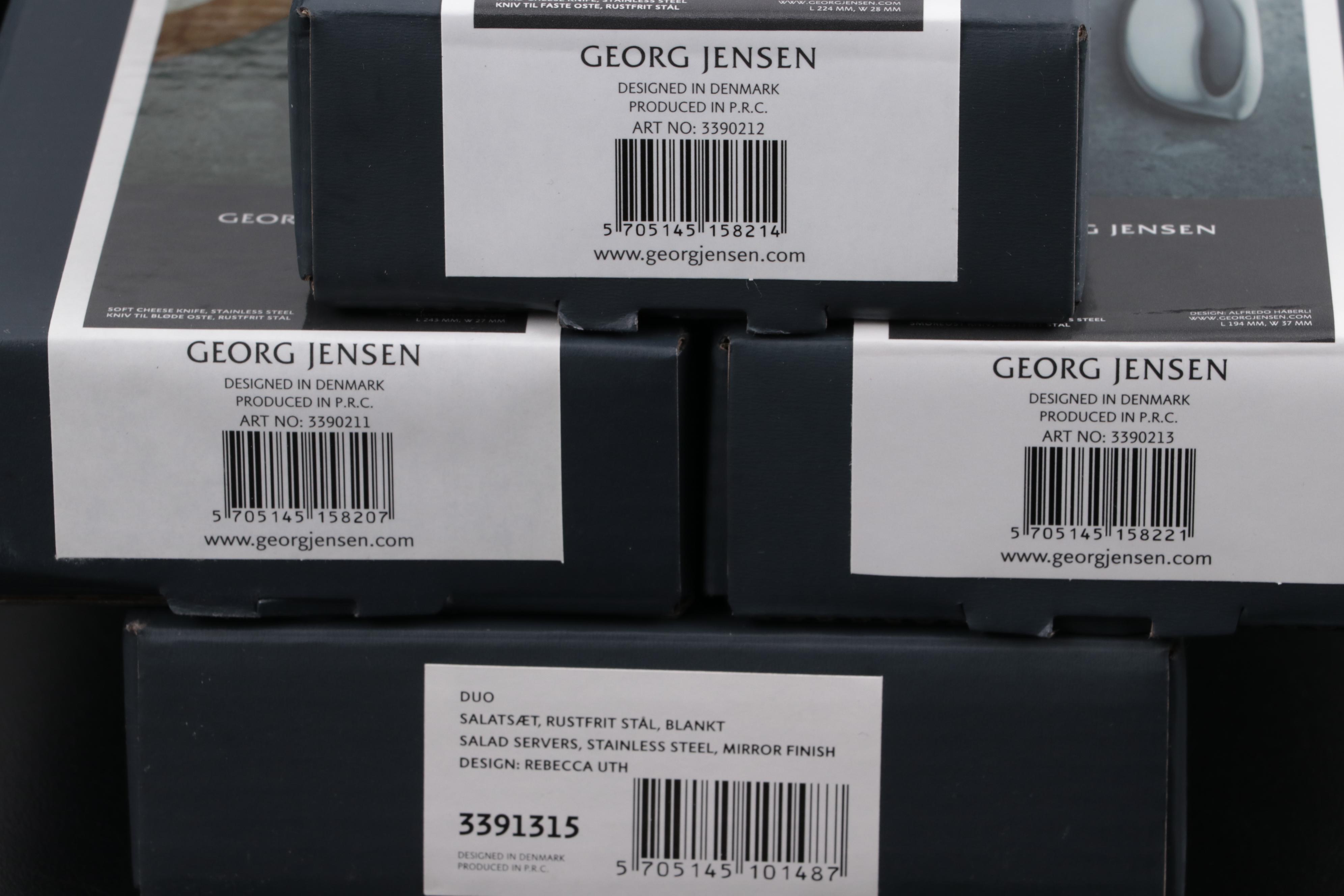 Georg Jensen "Alfredo" Cheese Knives and "Duo" Salad Servers