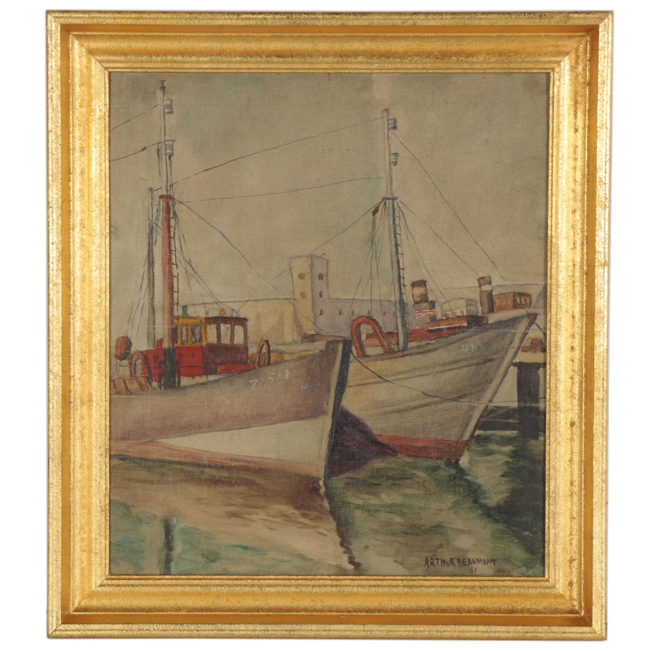 Arthur Beaumont Oil Painting of Boats, 1951