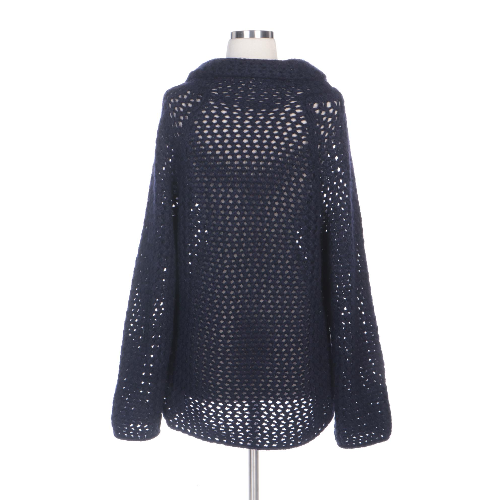 Marc Jacobs Navy Blue Mesh-Stitch Knit Pullover Sweater