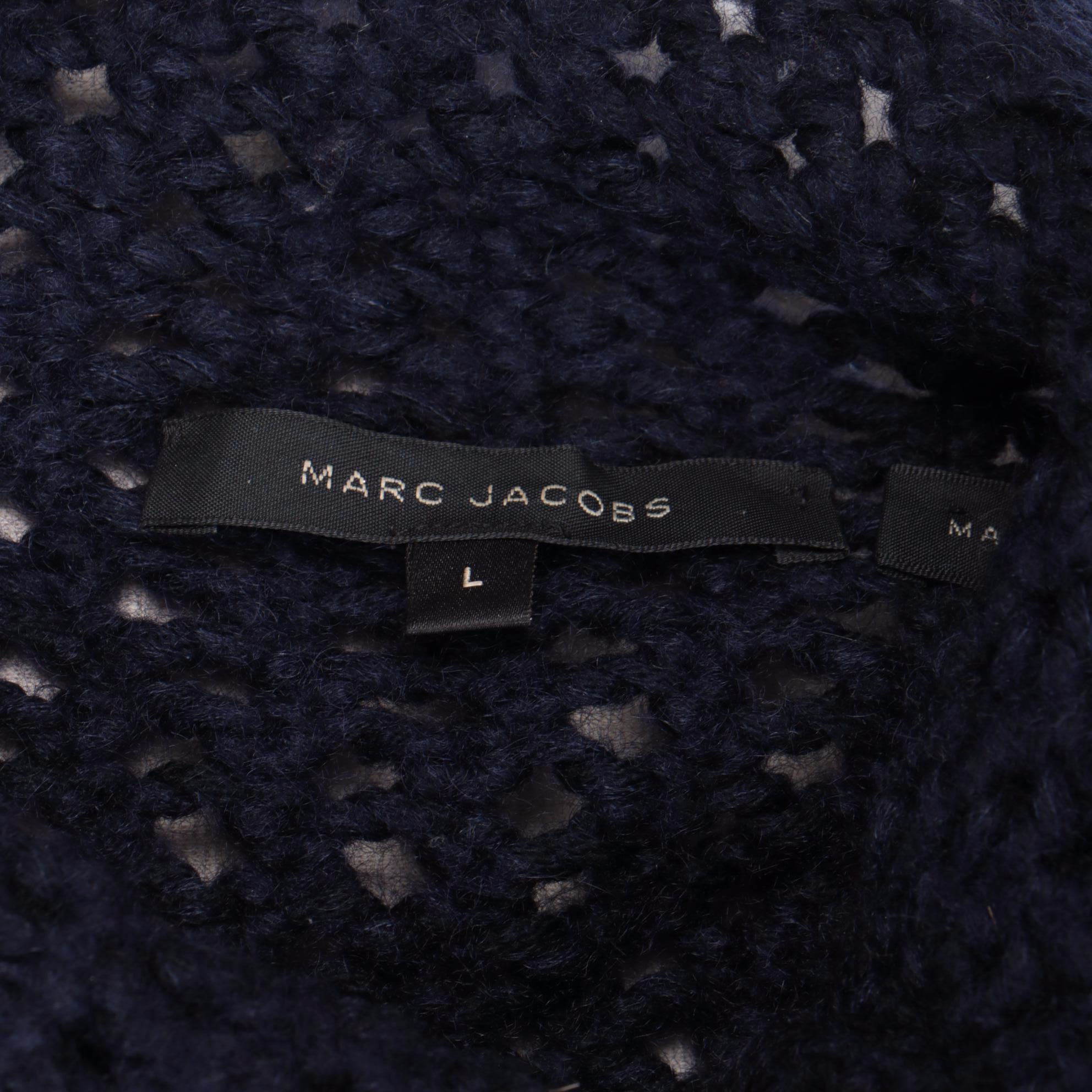 Marc Jacobs Navy Blue Mesh-Stitch Knit Pullover Sweater