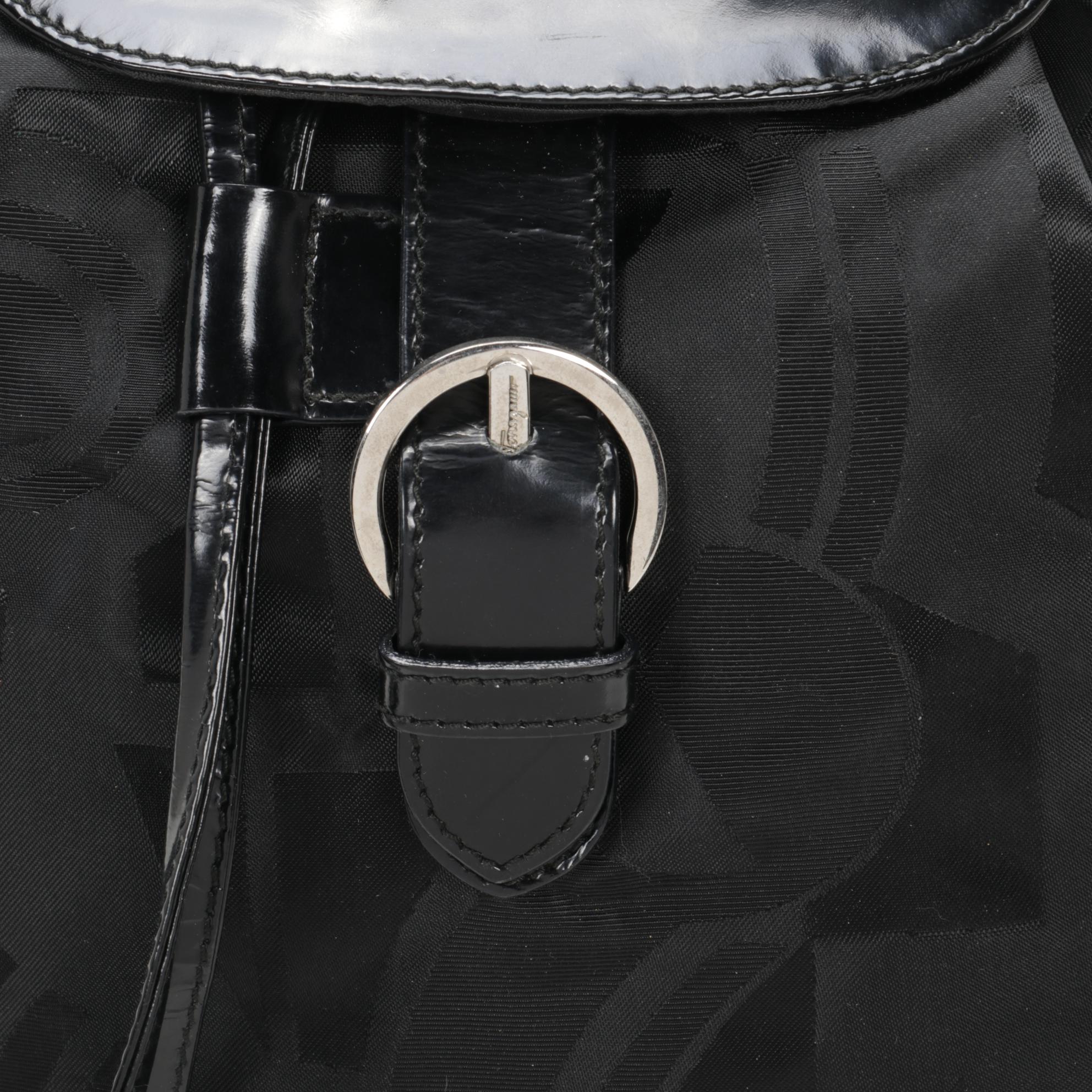 Salvatore Ferragamo Backpack in Black Nylon and Patent Leather