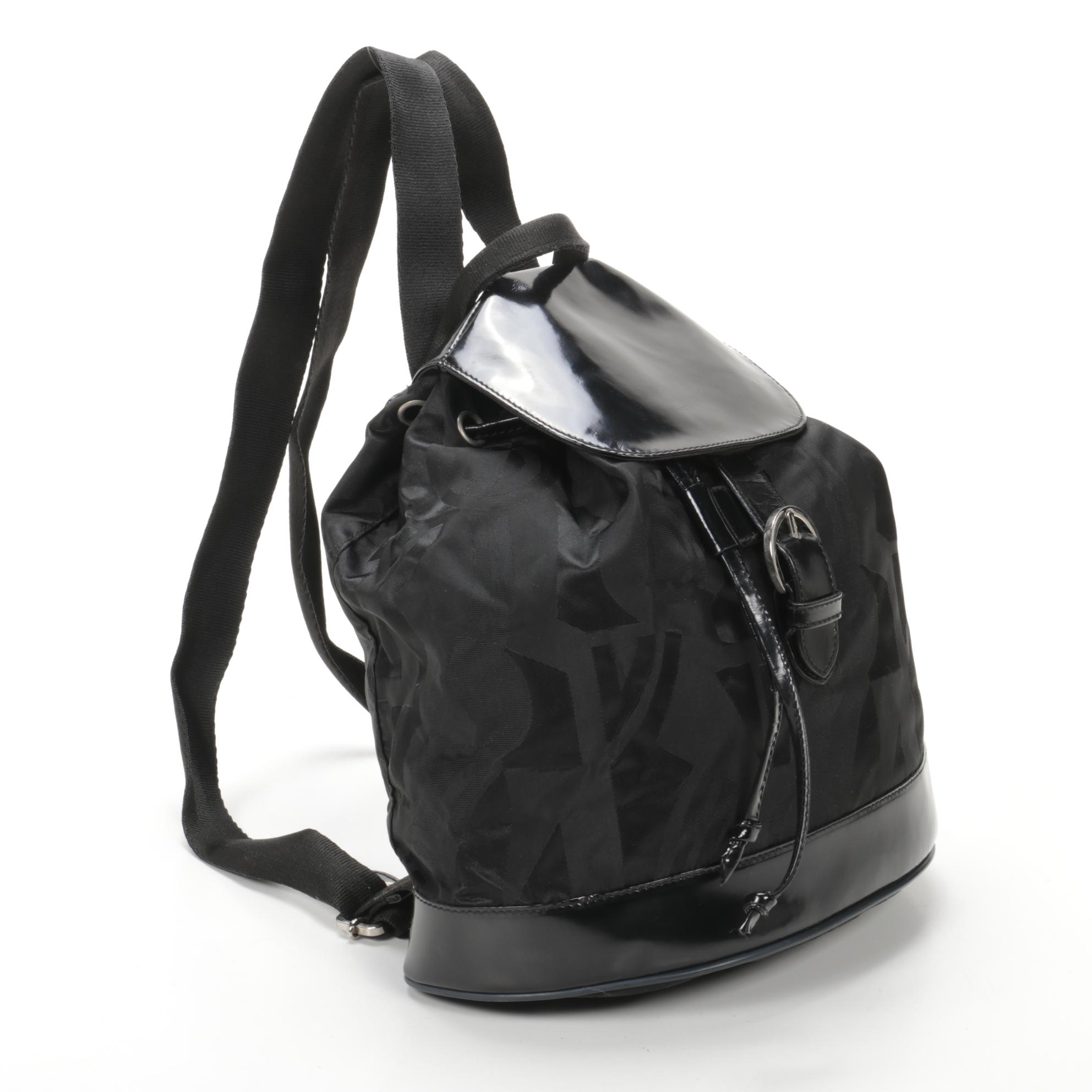 Salvatore Ferragamo Backpack in Black Nylon and Patent Leather