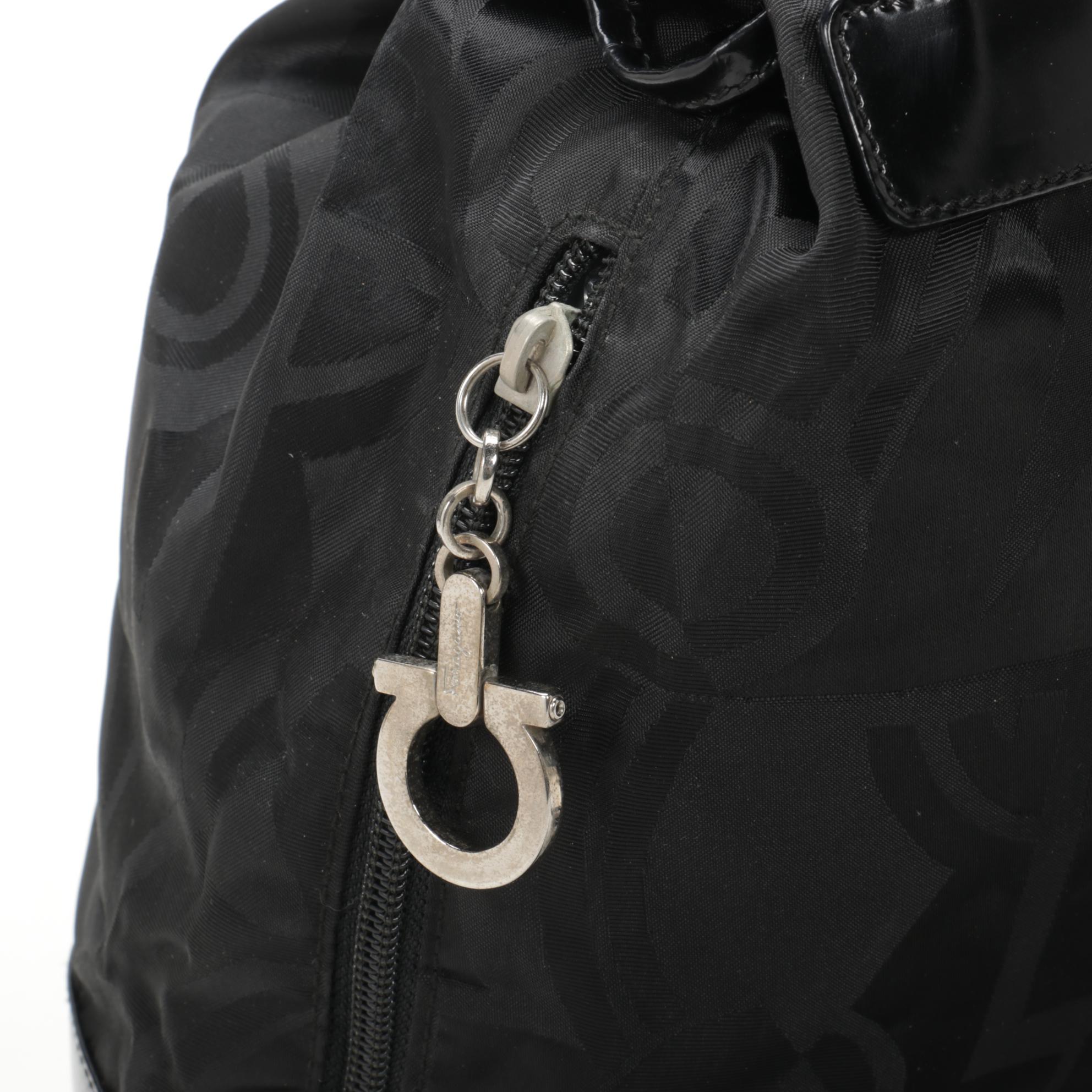 Salvatore Ferragamo Backpack in Black Nylon and Patent Leather