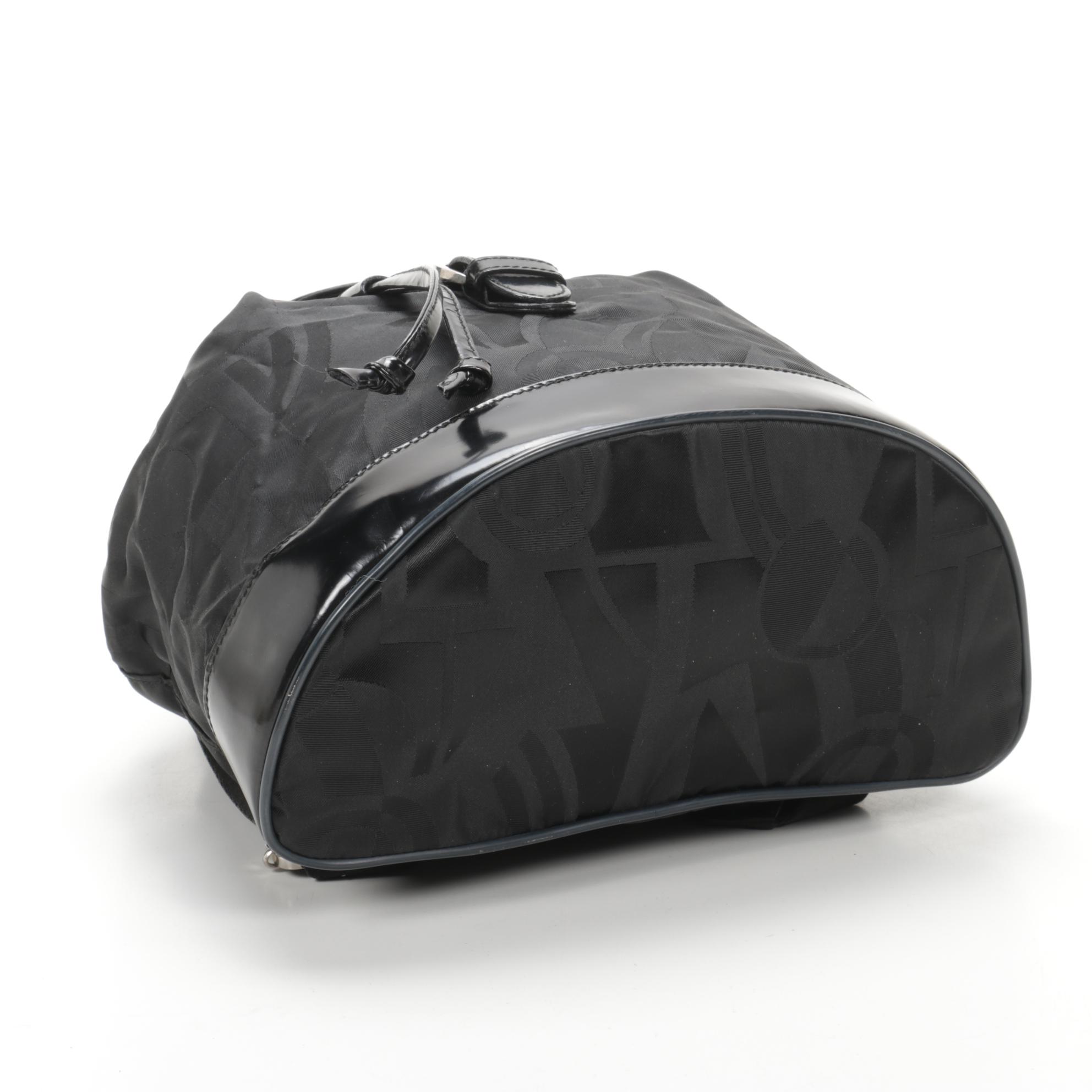 Salvatore Ferragamo Backpack in Black Nylon and Patent Leather