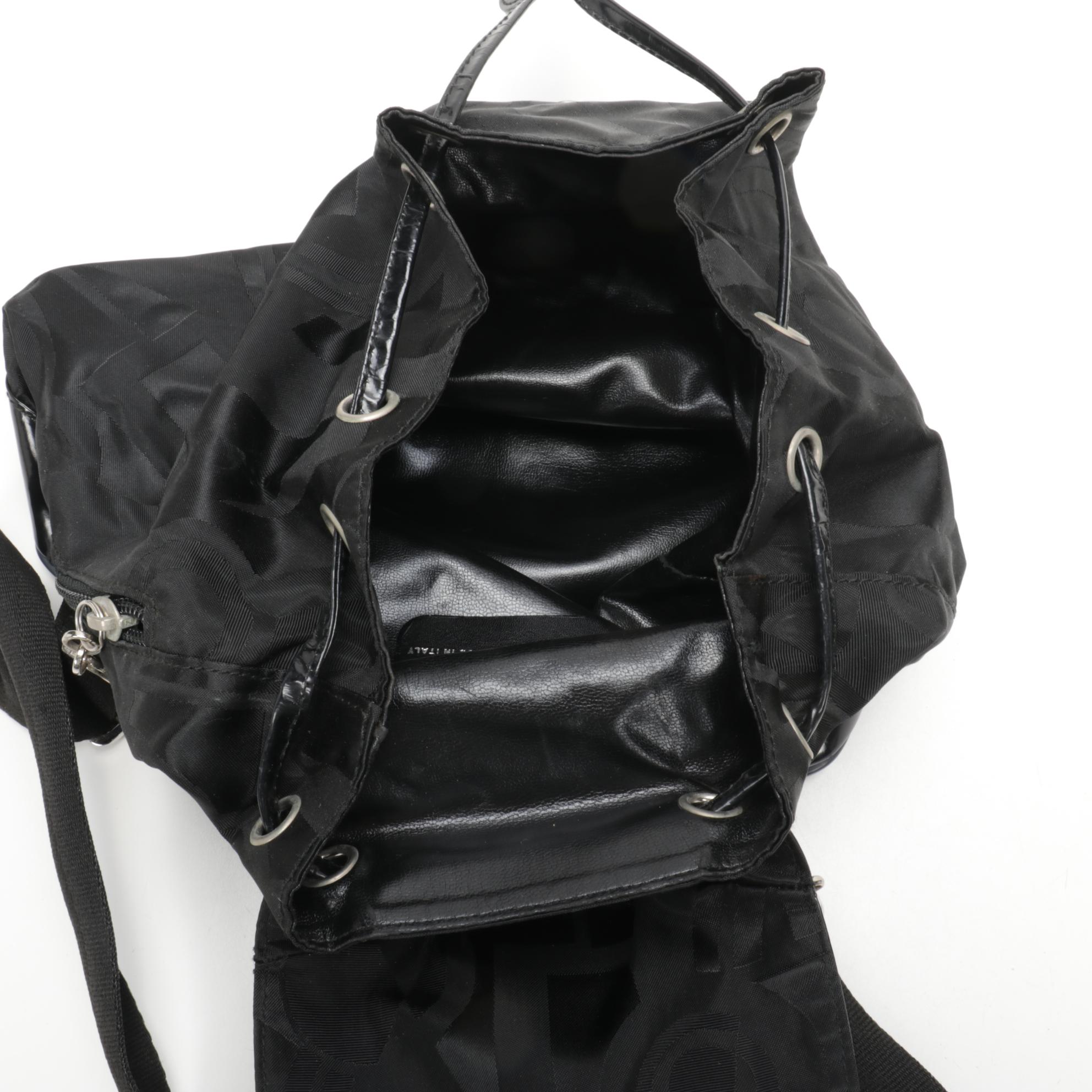 Salvatore Ferragamo Backpack in Black Nylon and Patent Leather