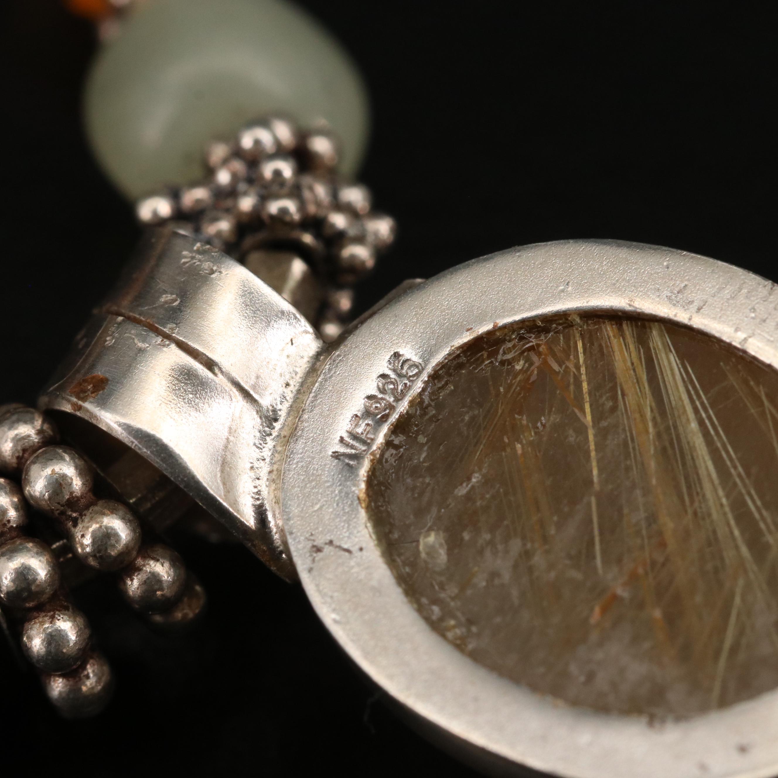 Sterling Flower Necklace Including Rutilated Quartz, Agate and Pearl