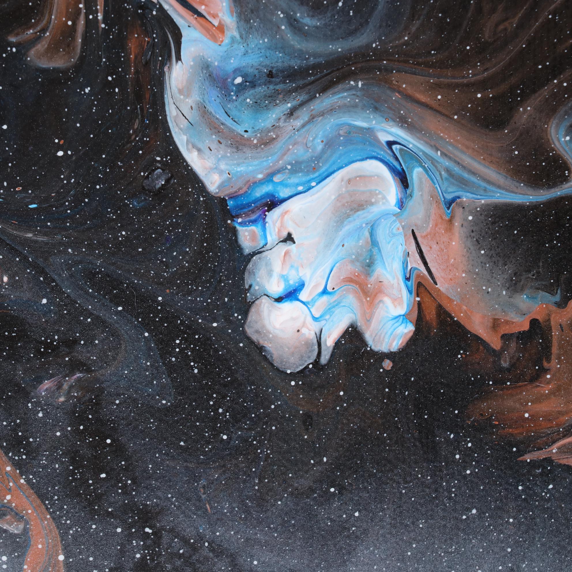 Sandra Johnson Airbrush and Pour Acrylic Painting of Nebula and Planets