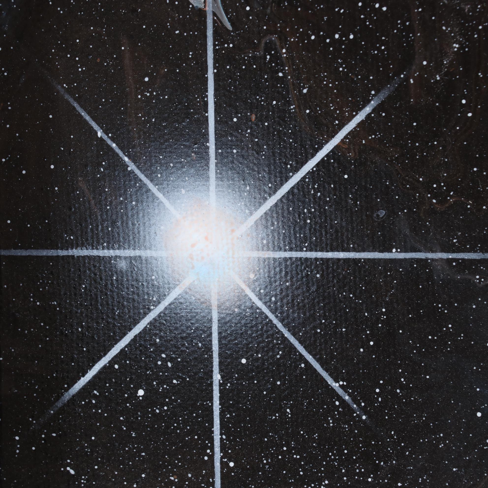 Sandra Johnson Airbrush and Pour Acrylic Painting of Nebula and Planets