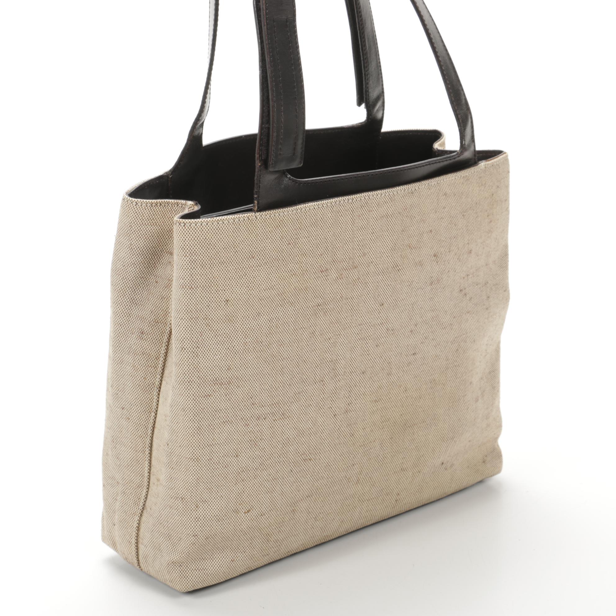 Prada Canvas and Brown Leather Shoulder Bag