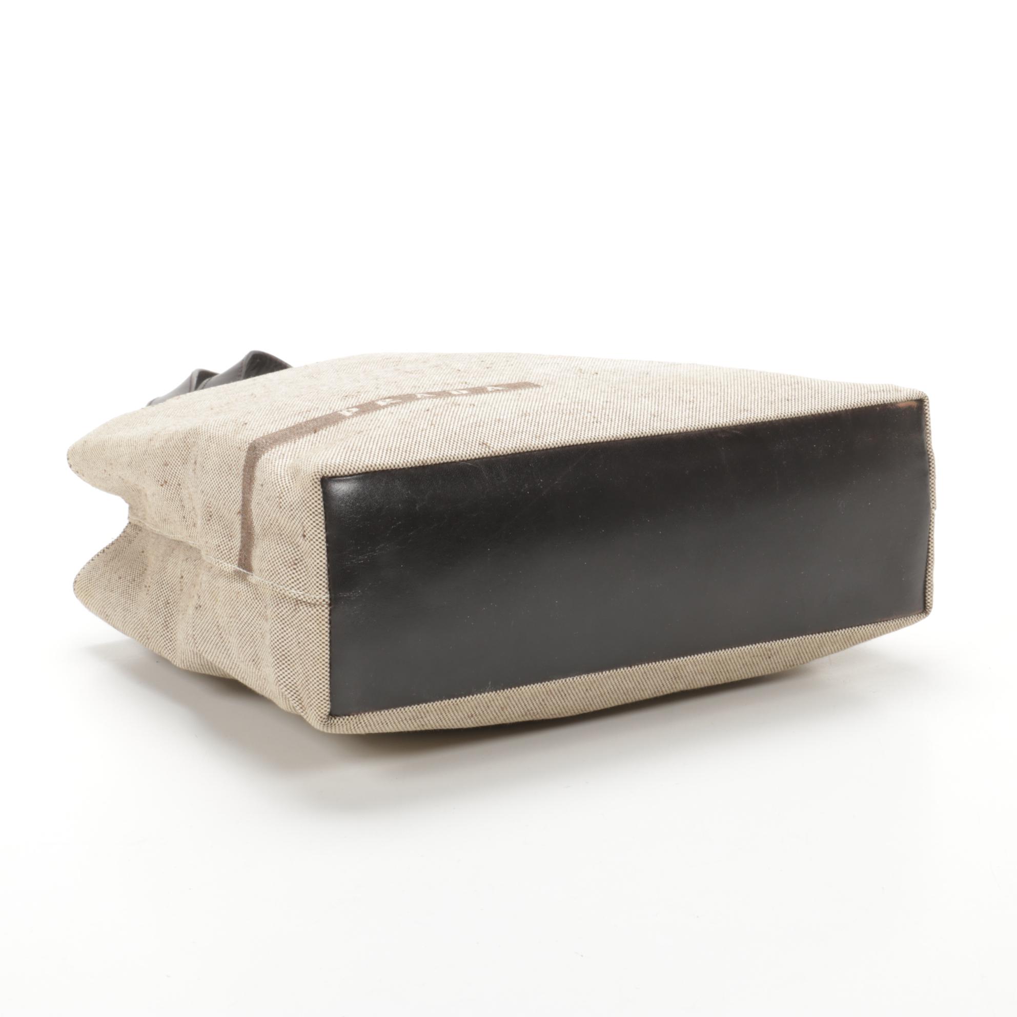 Prada Canvas and Brown Leather Shoulder Bag