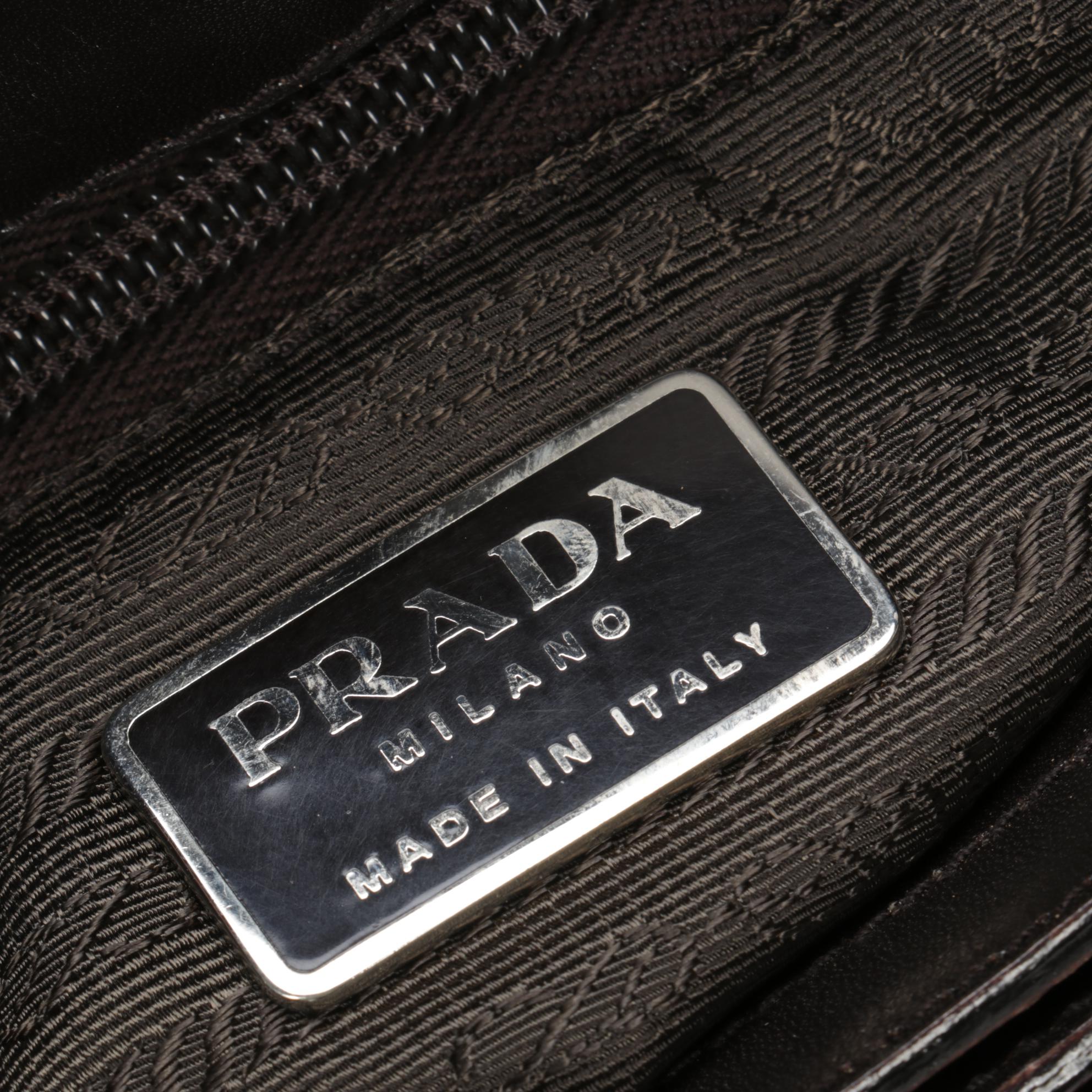 Prada Canvas and Brown Leather Shoulder Bag