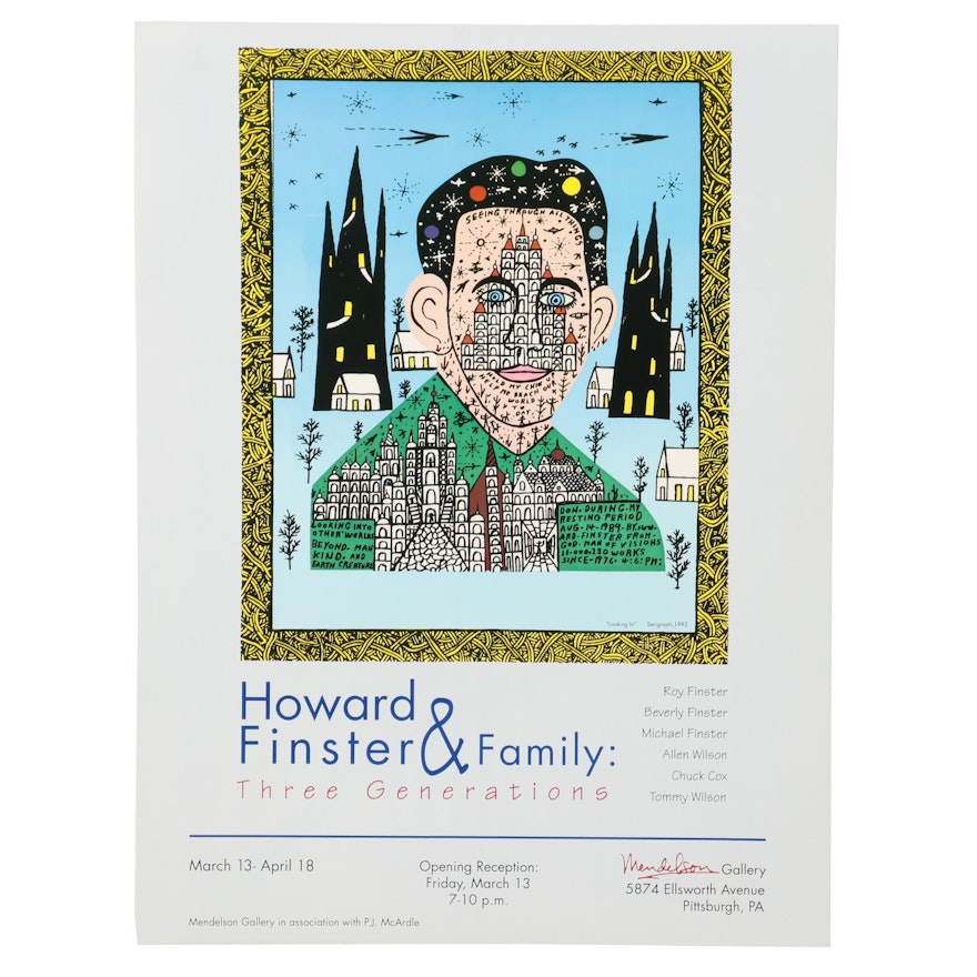 Offset Lithograph Exhibition Poster after Howard Finster "Looking In"