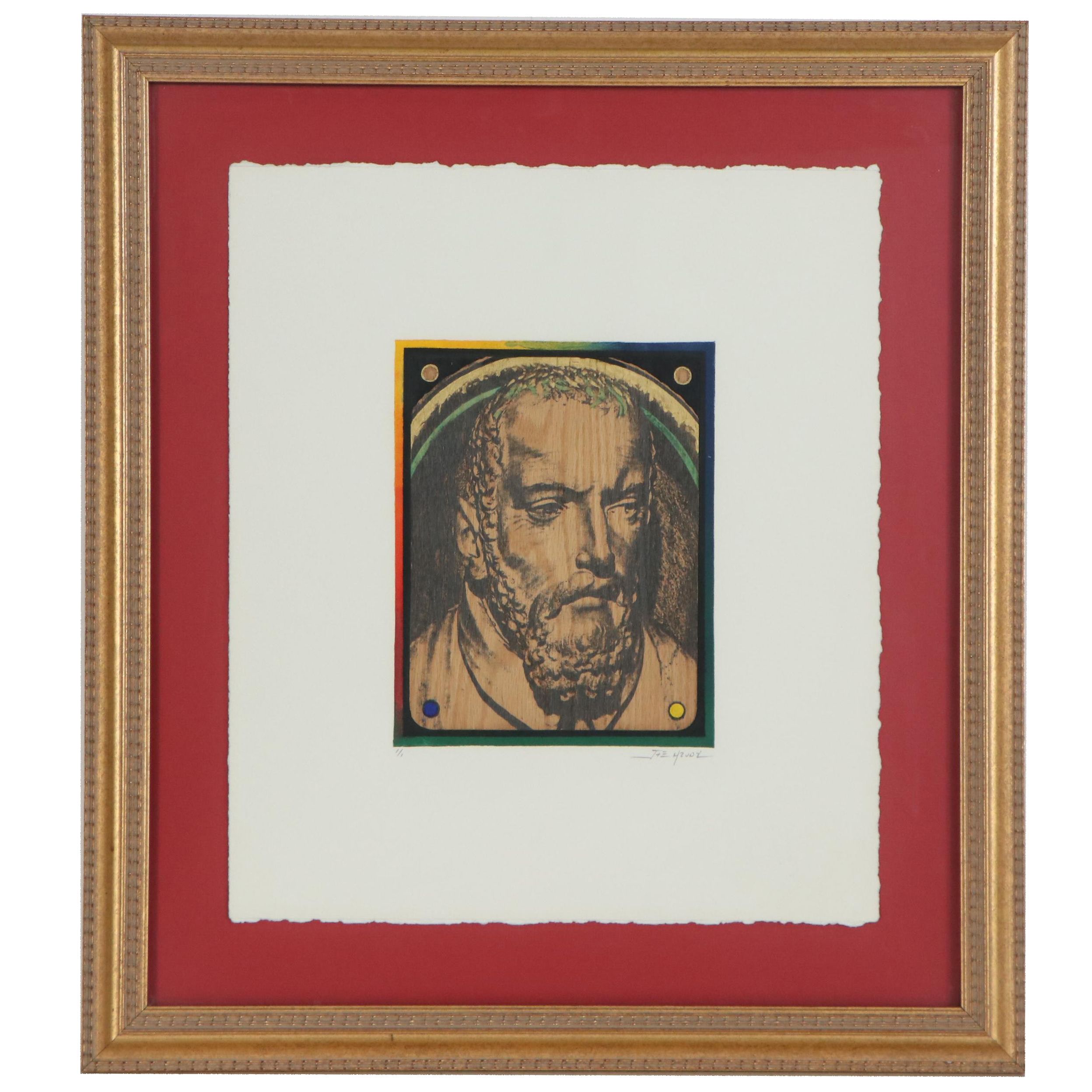 Joe Hruby Monoprint Portrait of Man, 21st Century