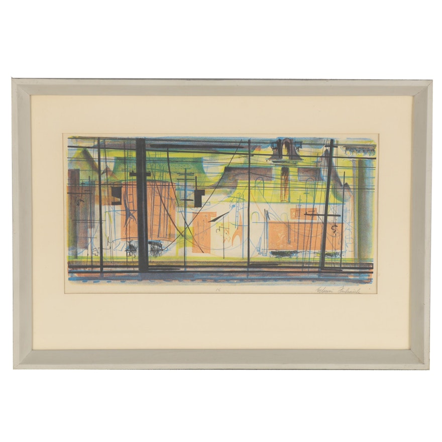 Edwin Fulwider Abstract Industrial Chromolithograph, Mid-20th Century