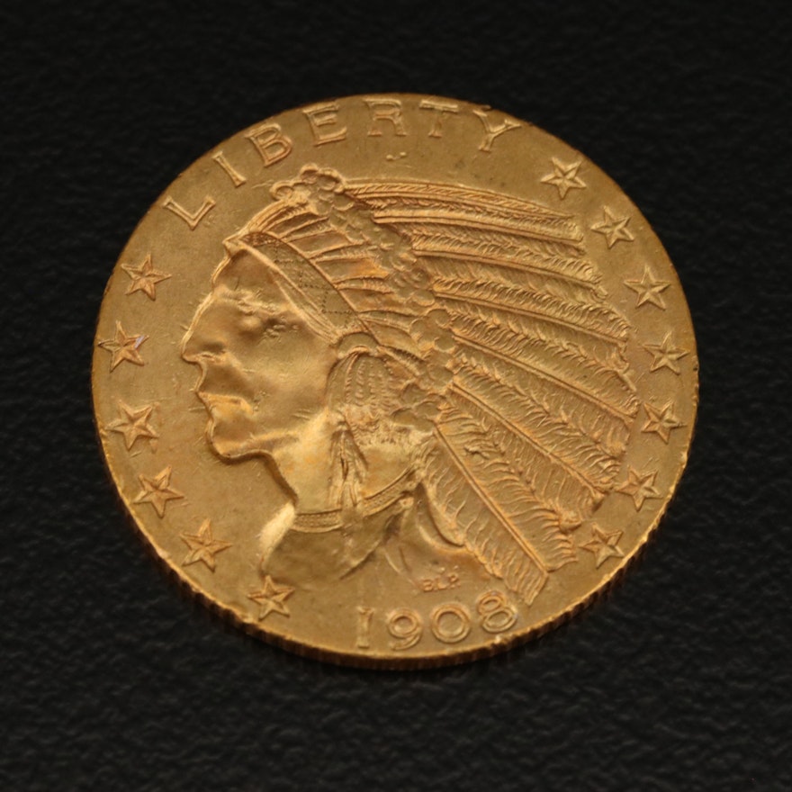 1908 Indian Head $5.00 Gold Half Eagle