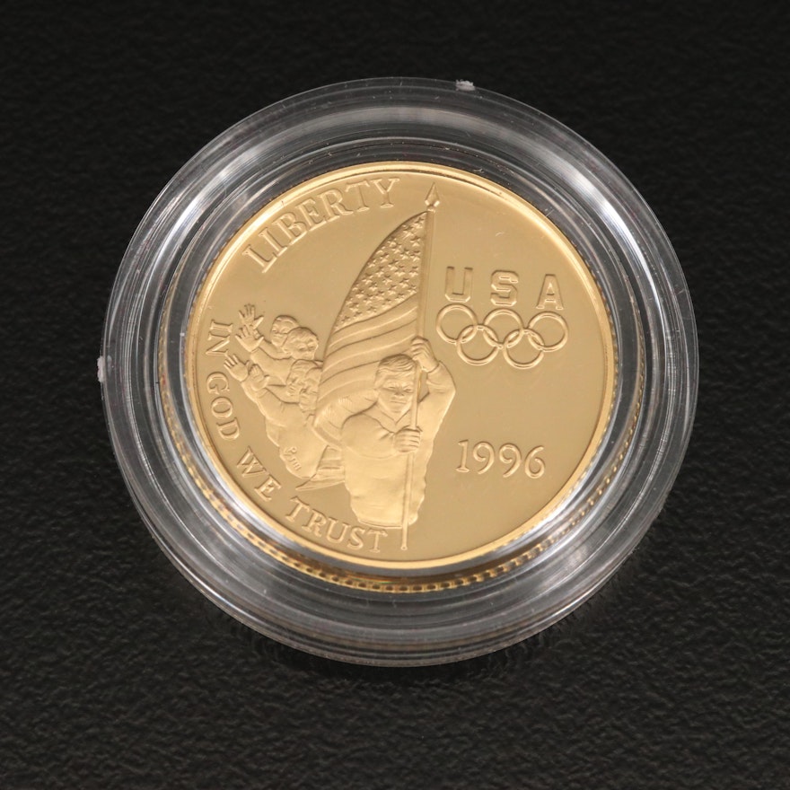 1996 Atlanta Olympics Flag Bearer Proof $5 Gold Coin