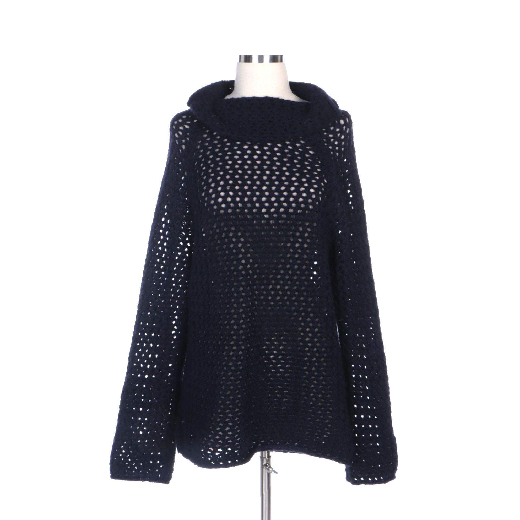 Marc Jacobs Navy Blue Mesh-Stitch Knit Pullover Sweater