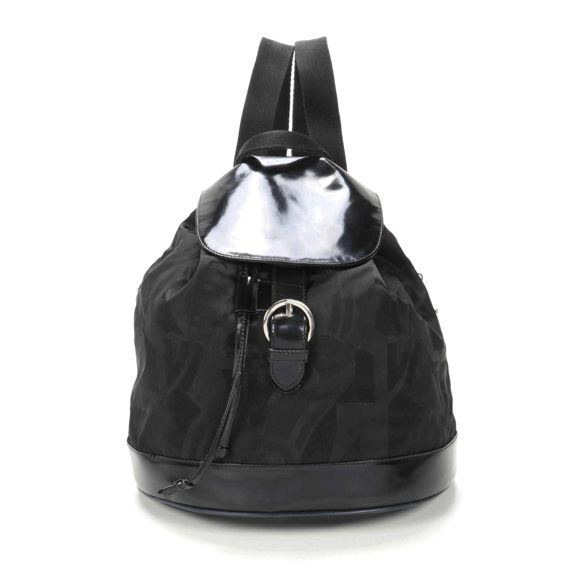 Salvatore Ferragamo Backpack in Black Nylon and Patent Leather