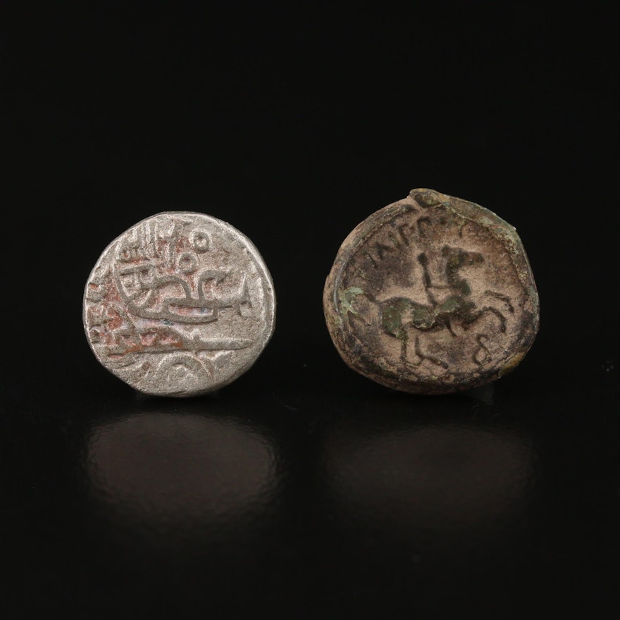 Two Ancient Coins, Greek and Indian