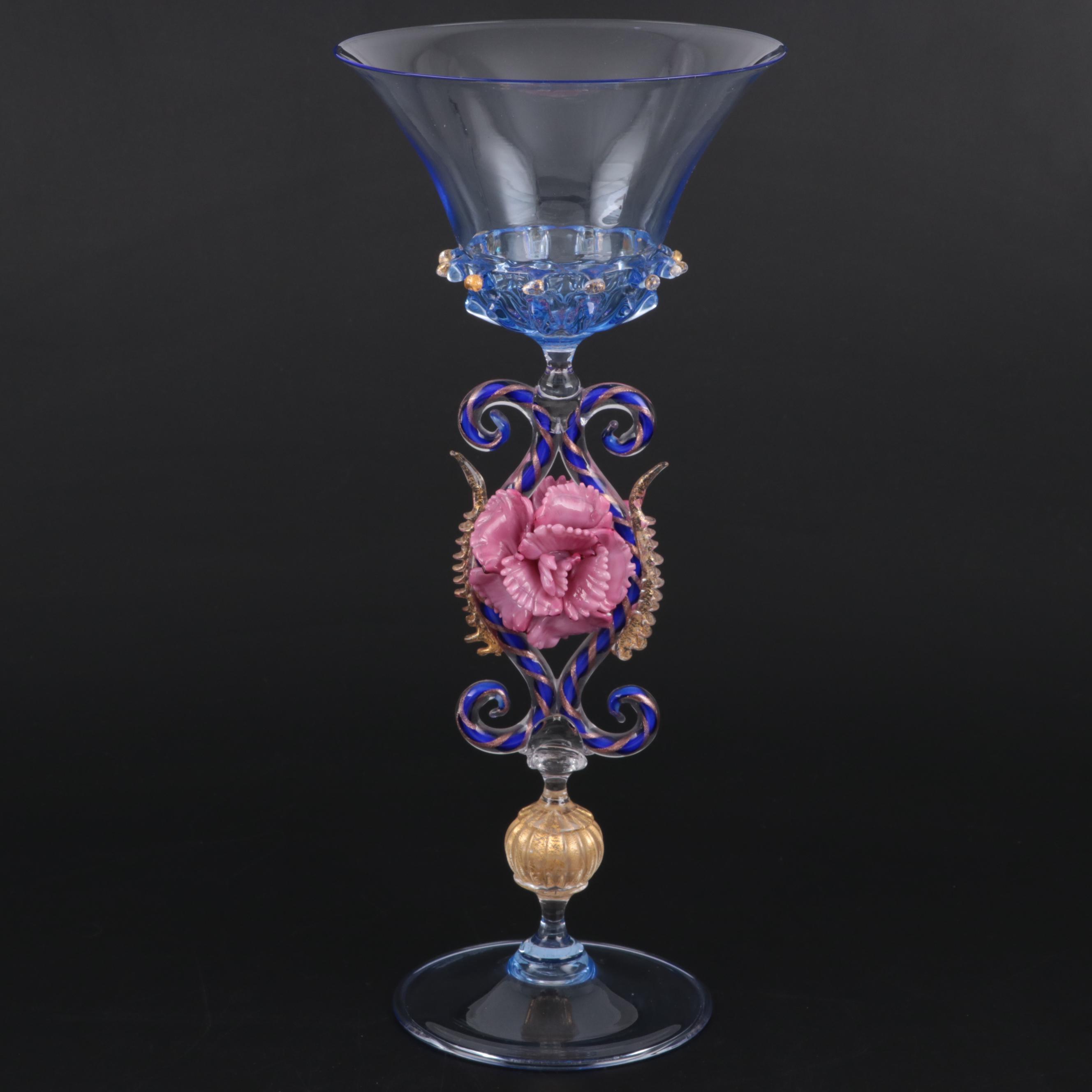 Elite Murano Tipetto Italian Art Glass Goblet