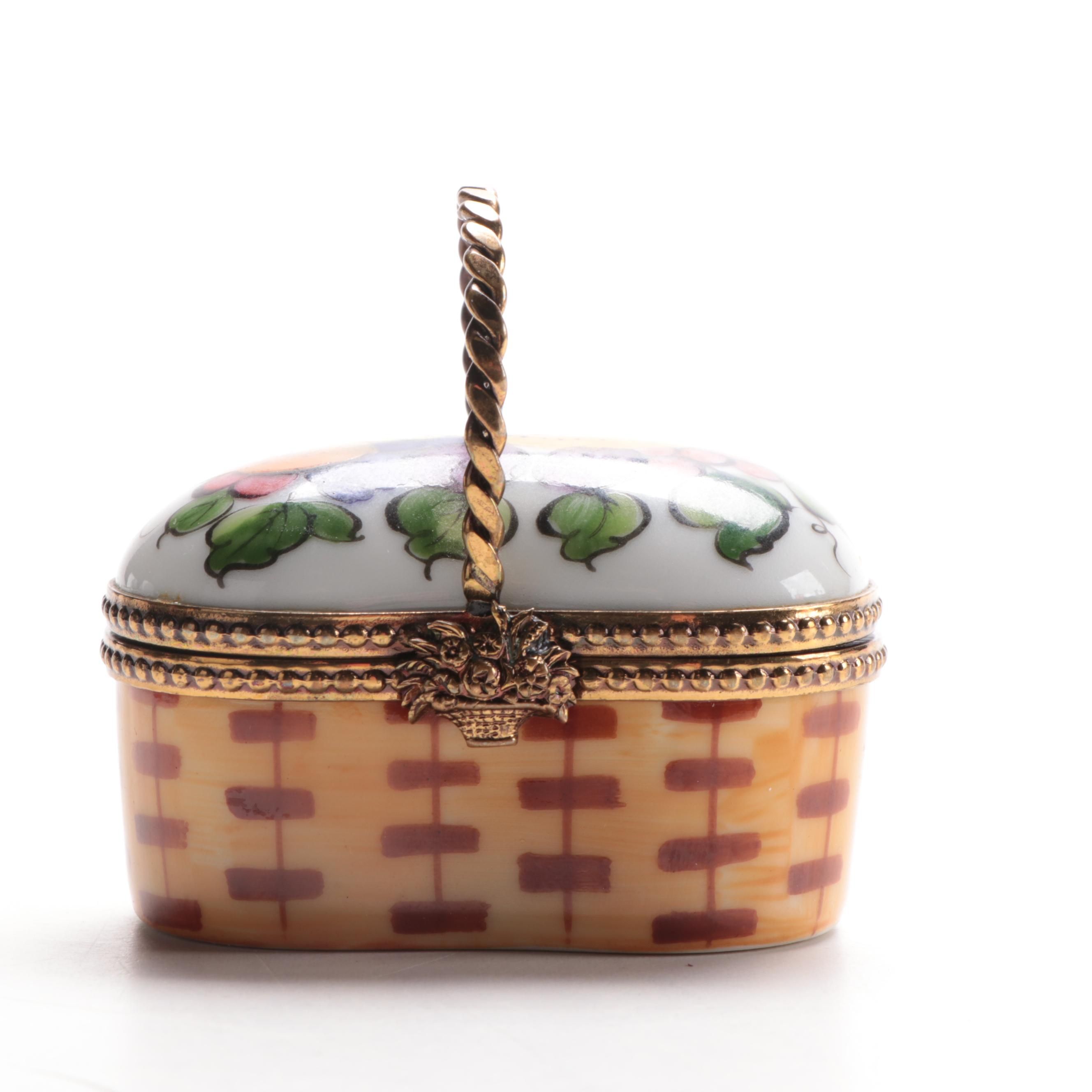 French Accents Hand-Painted Porcelain Basket Motif Limoges Box