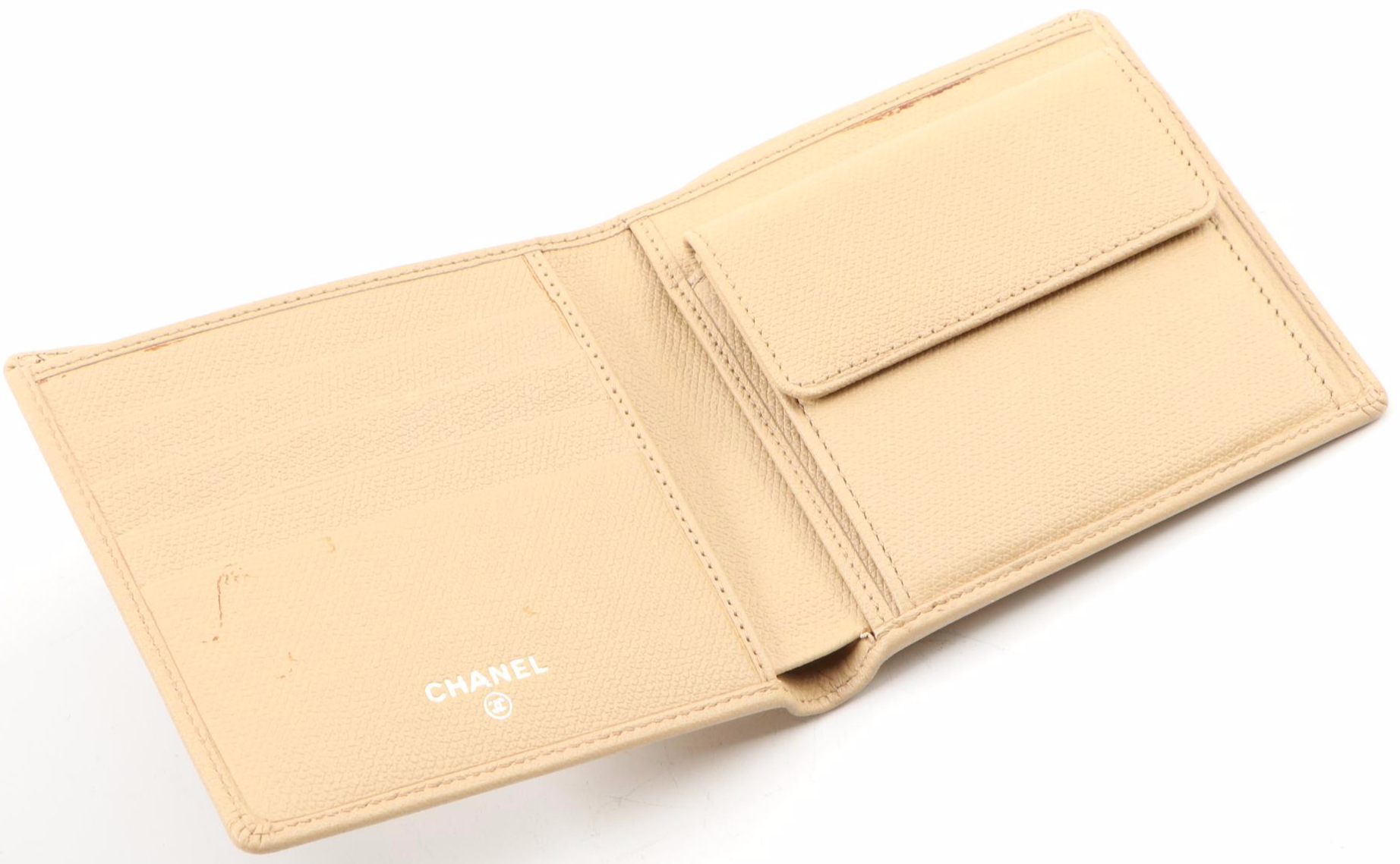Chanel CC Logo Beige Leather Bifold Wallet