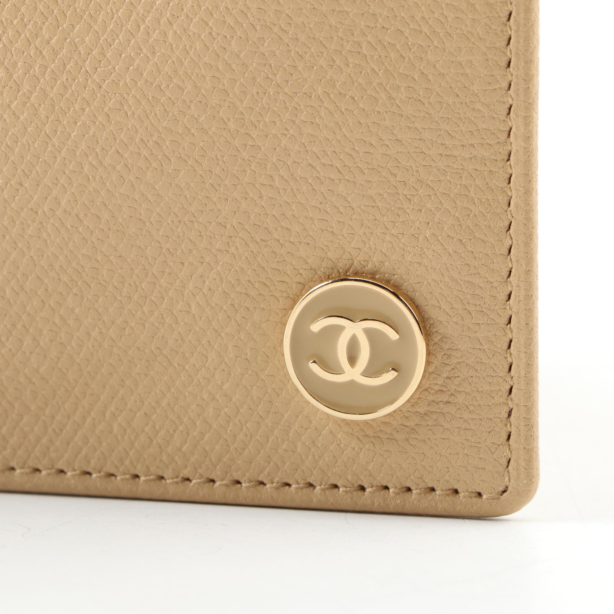 Chanel CC Logo Beige Leather Bifold Wallet