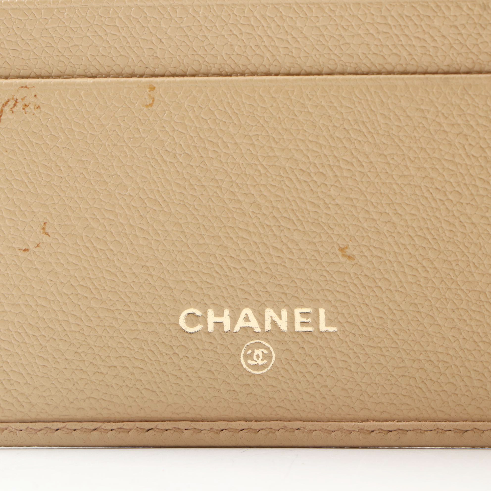 Chanel CC Logo Beige Leather Bifold Wallet
