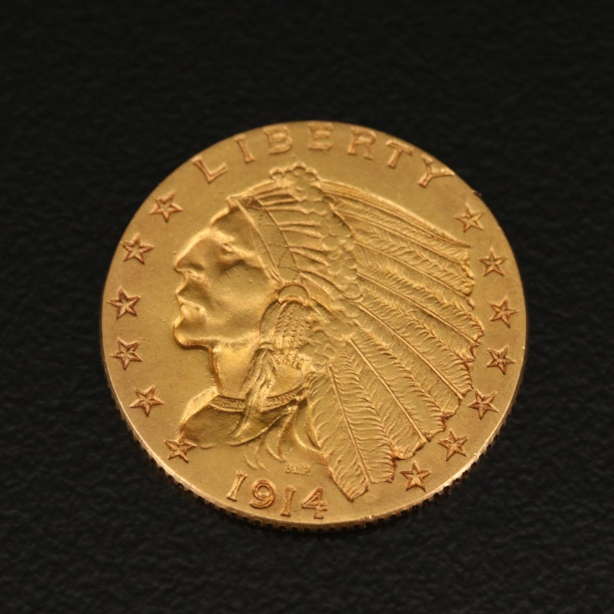 Low Mintage 1914 Indian Head $2.50 Gold Quarter Eagle