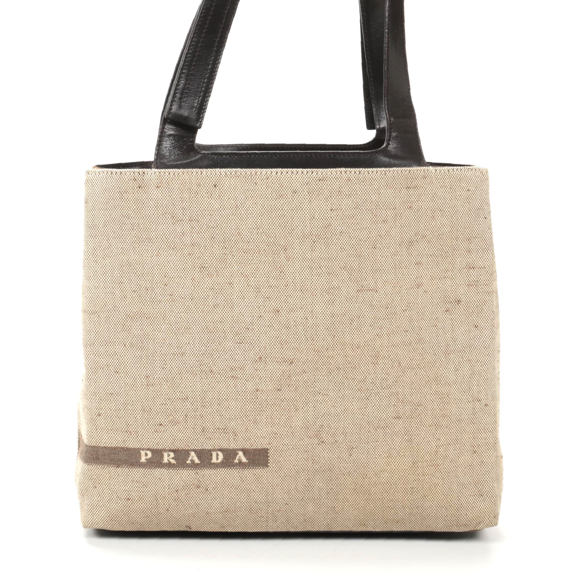 Prada Canvas and Brown Leather Shoulder Bag