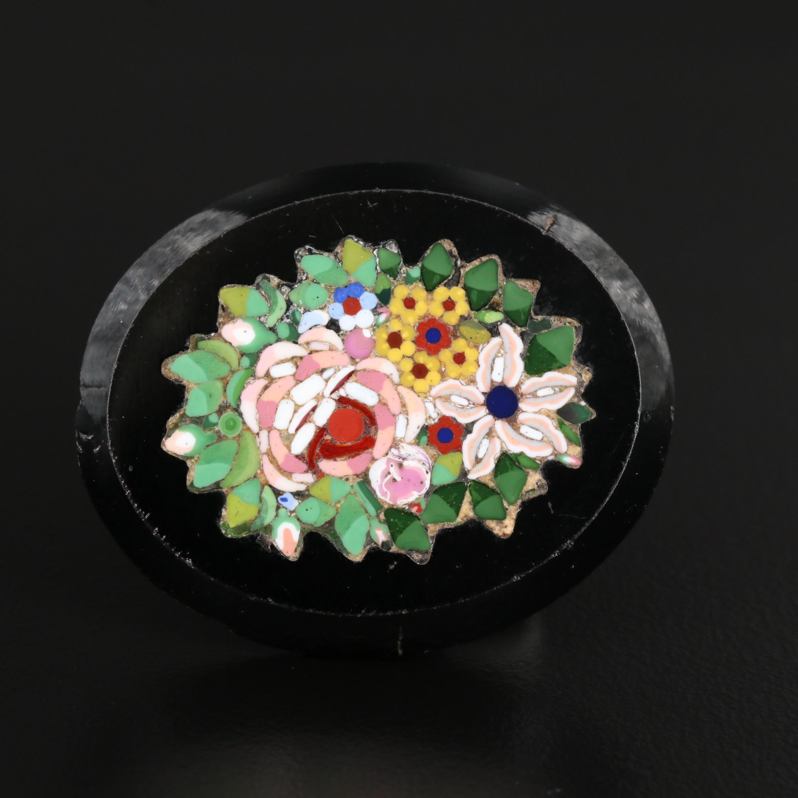 Loose Black Onyx with Floral Glass Inlay