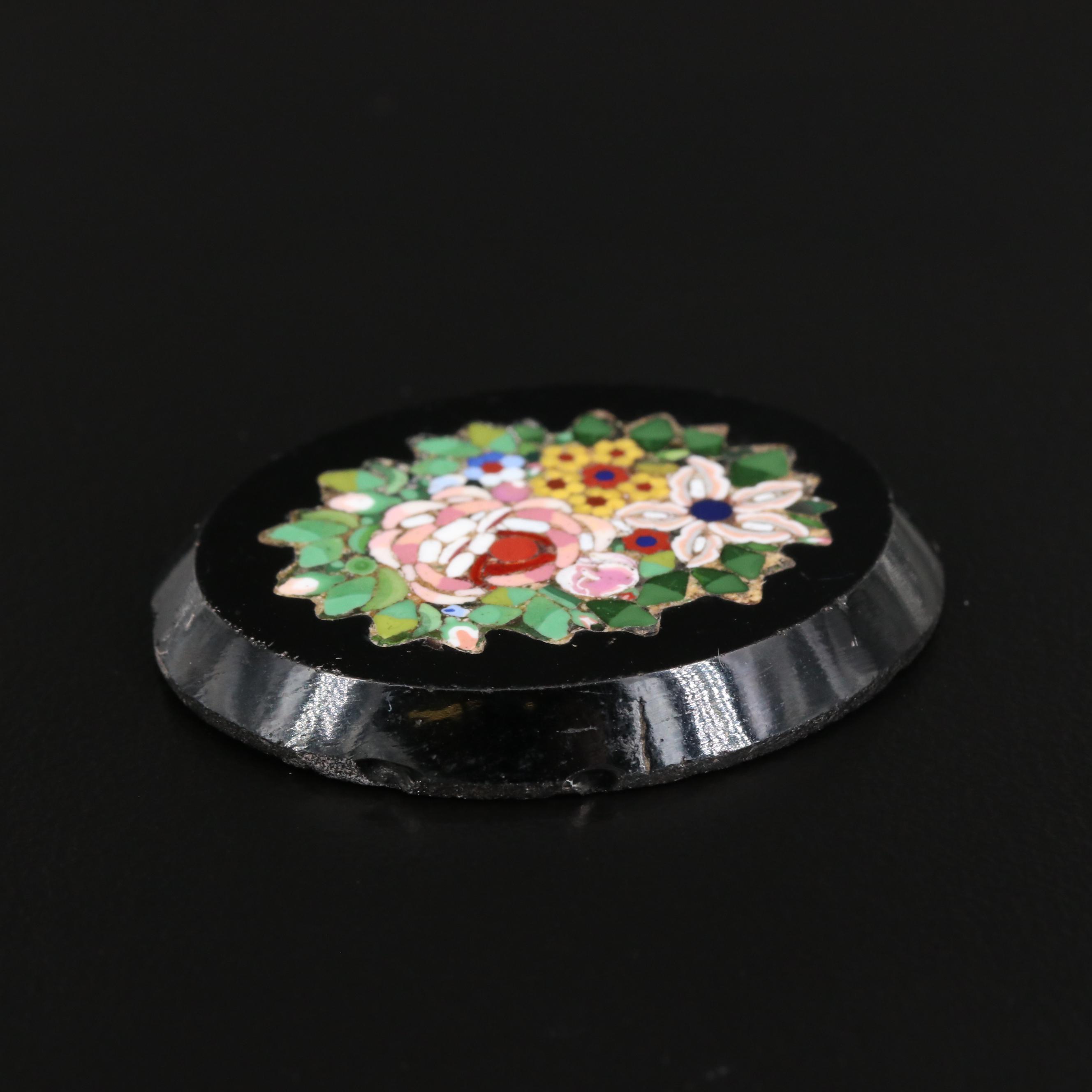 Loose Black Onyx with Floral Glass Inlay
