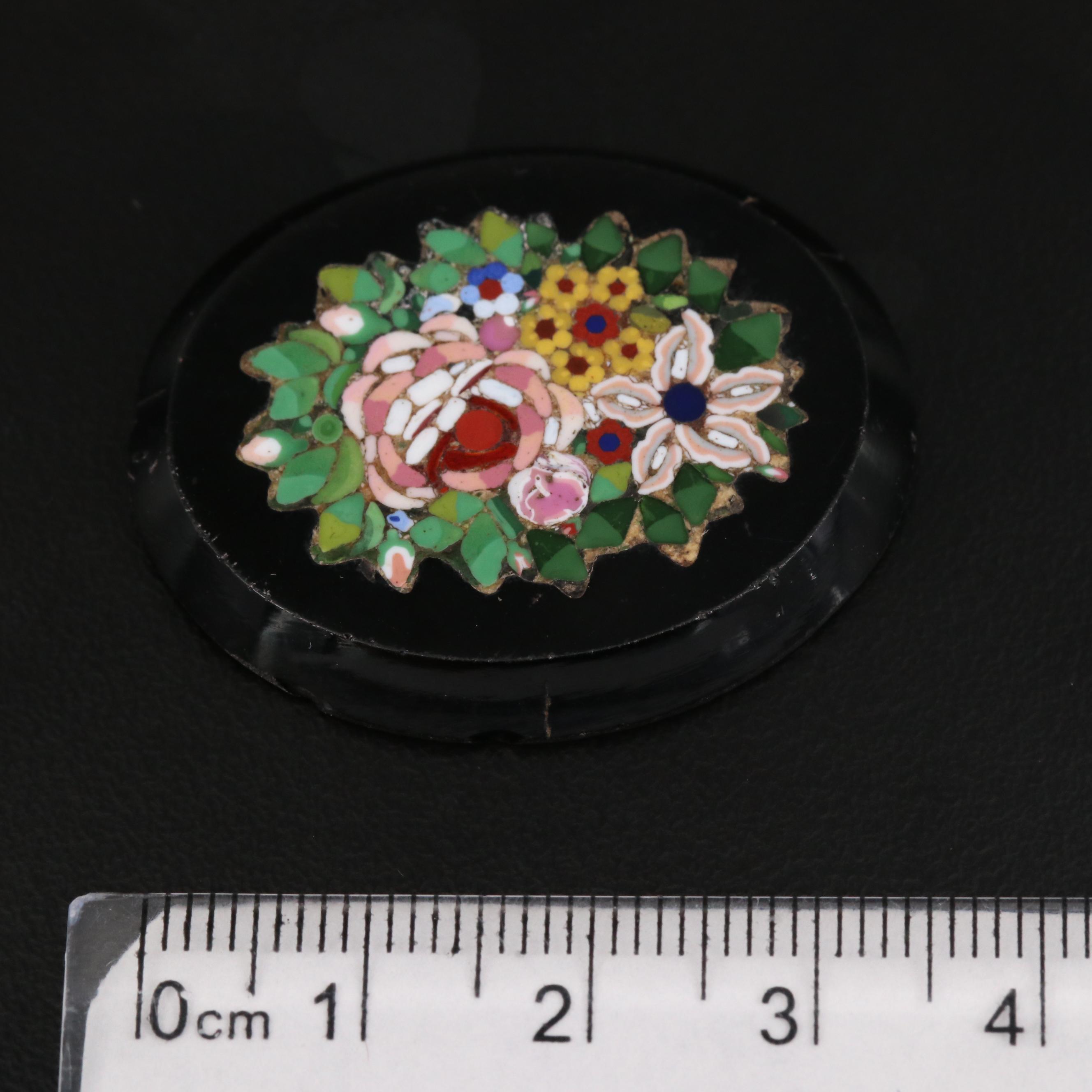 Loose Black Onyx with Floral Glass Inlay