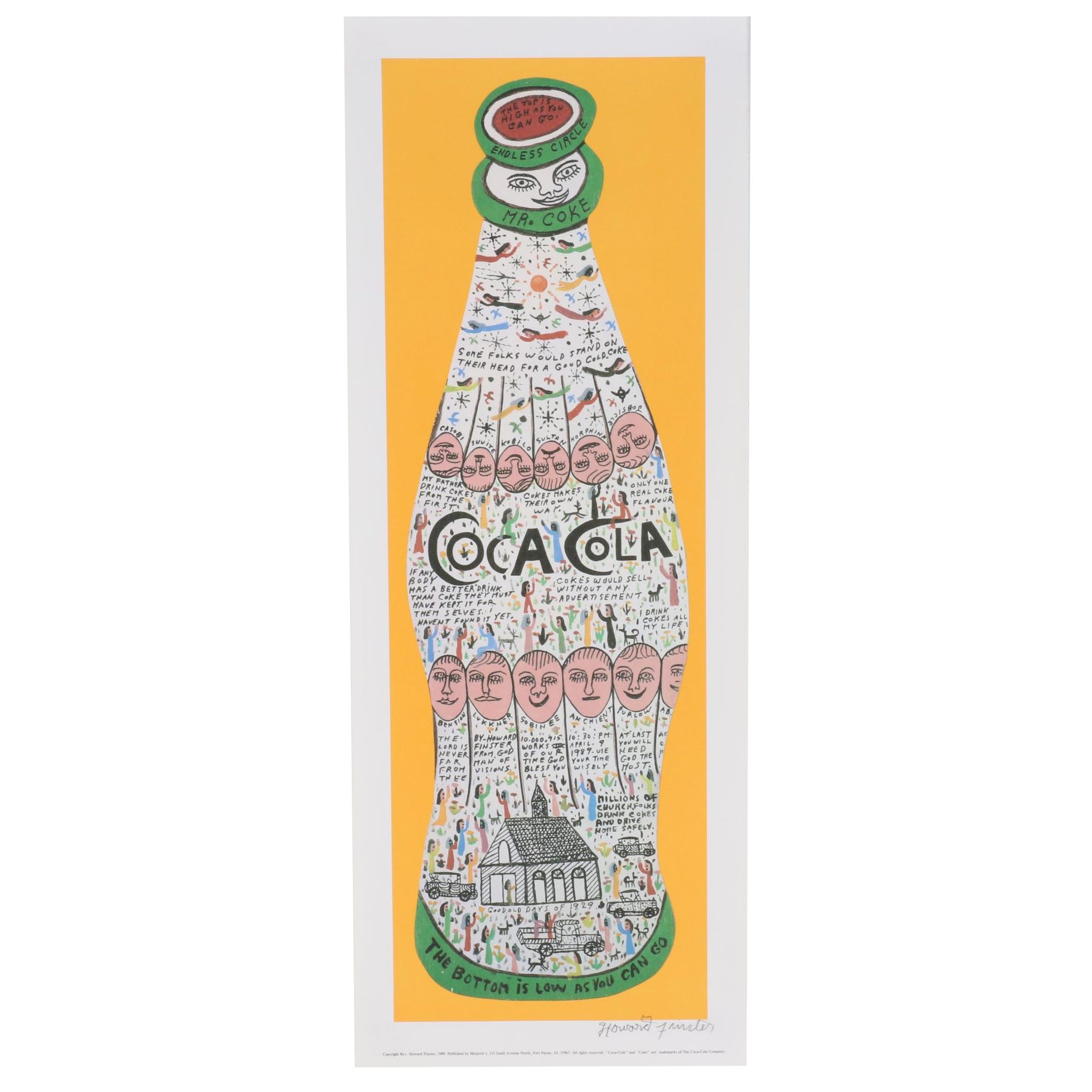 Howard Finster Offset Lithograph "Coca Cola," circa 1989