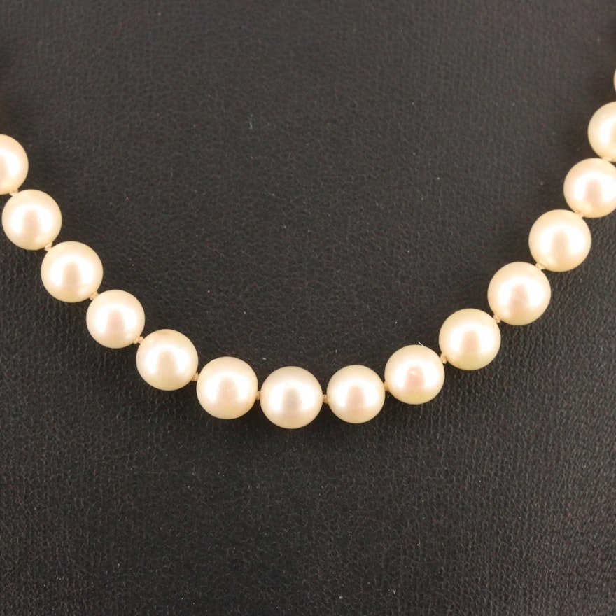 Vintage Knotted Pearl Necklace with 14K Clasp