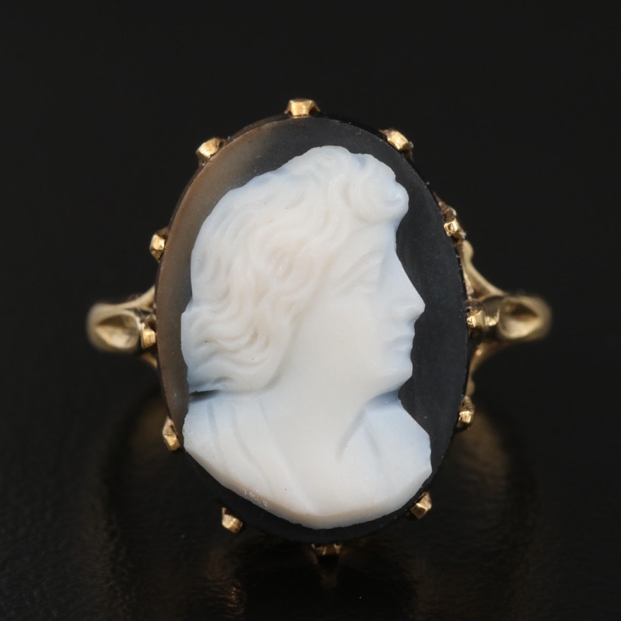 Vintage 18K Onyx Cameo Ring