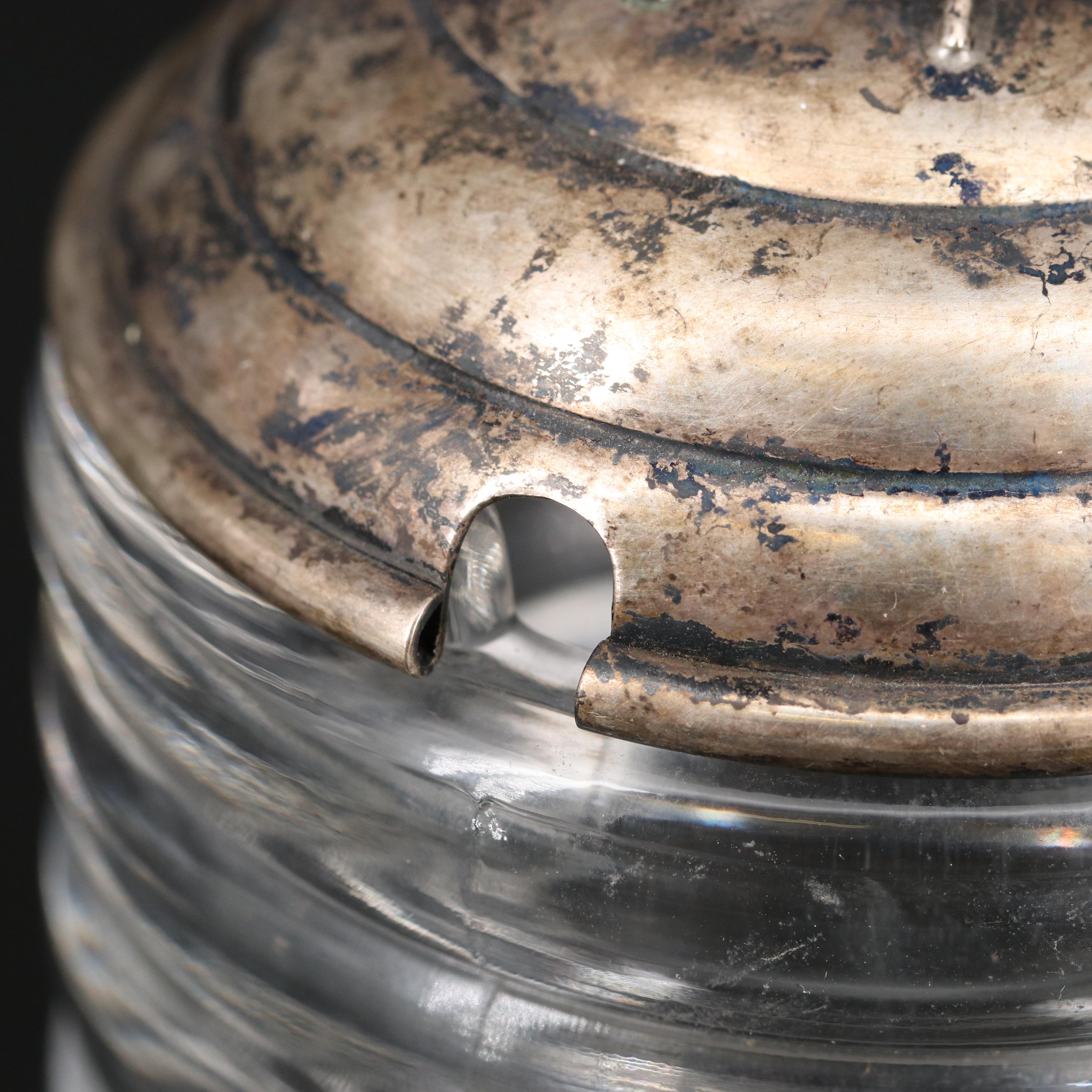 R. Blackinton & Co. Sterling Silver and Glass Beehive Honey Jar, Early 20th C.
