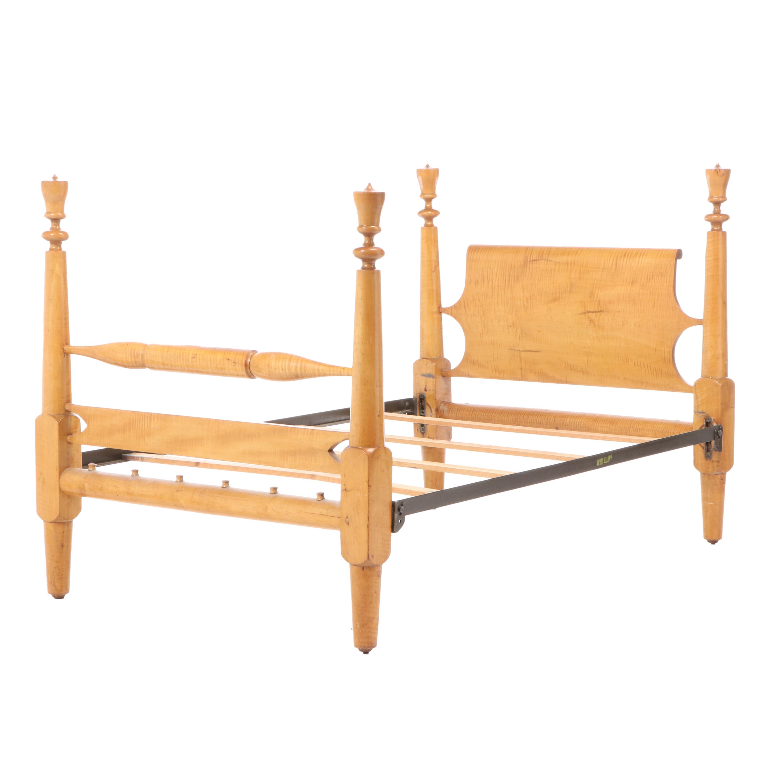 American Primitive Tiger Maple Full Size Bed Frame, 1830-1840