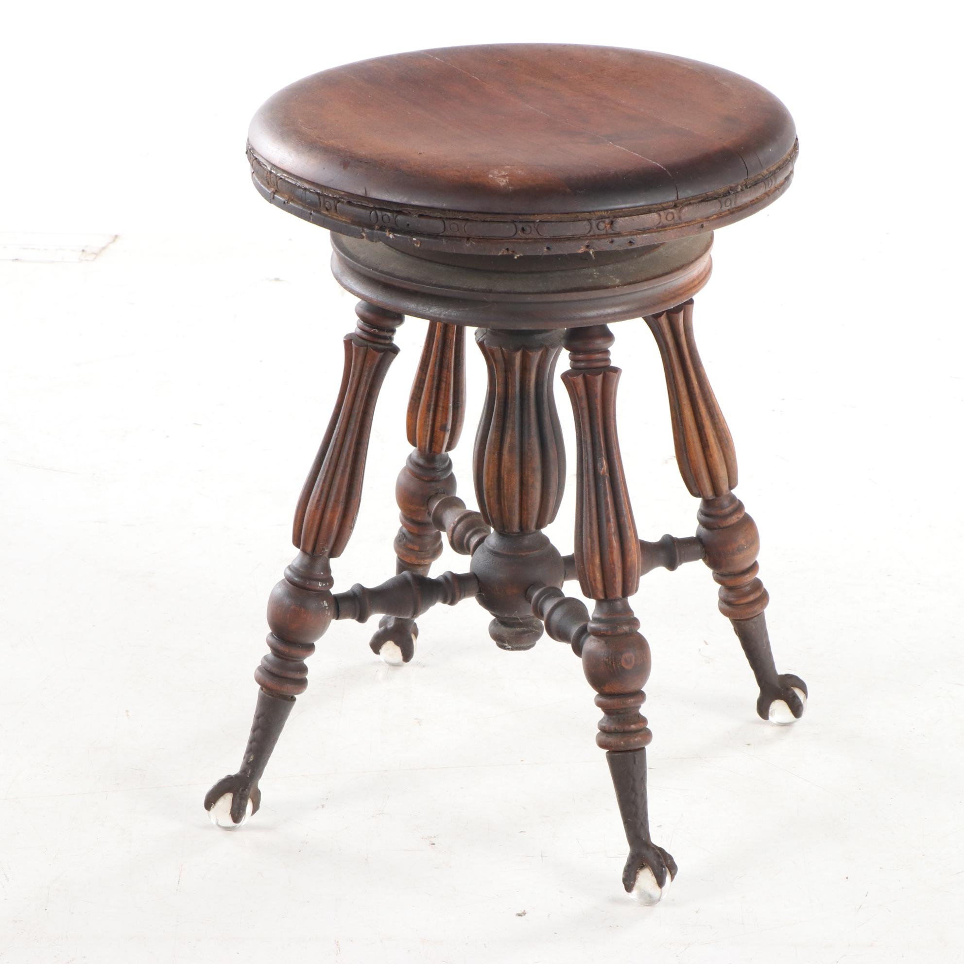 Holtzman & Sons Late Victorian Swivel Piano Stool, Late 19th/Early 20th Century
