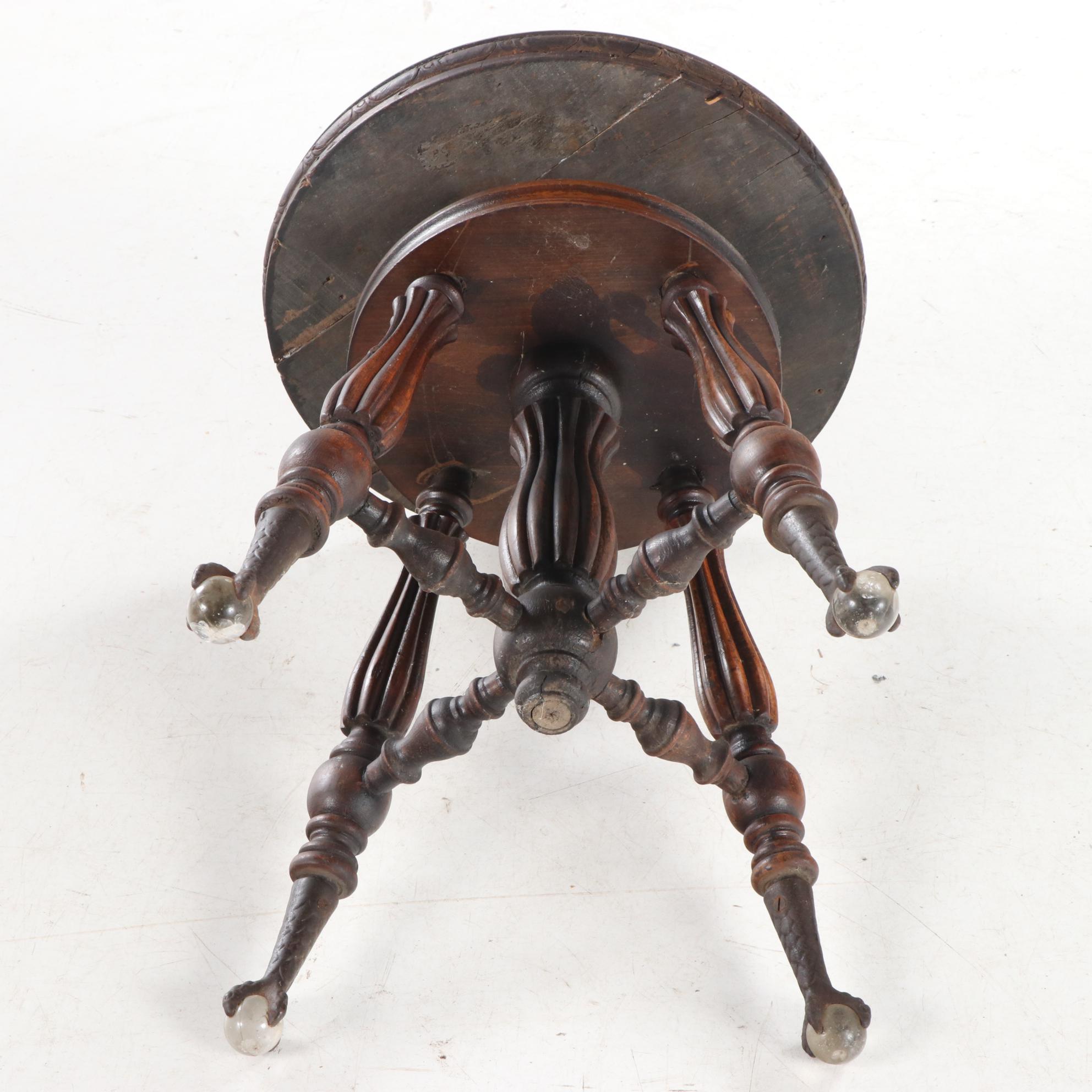 Holtzman & Sons Late Victorian Swivel Piano Stool, Late 19th/Early 20th Century