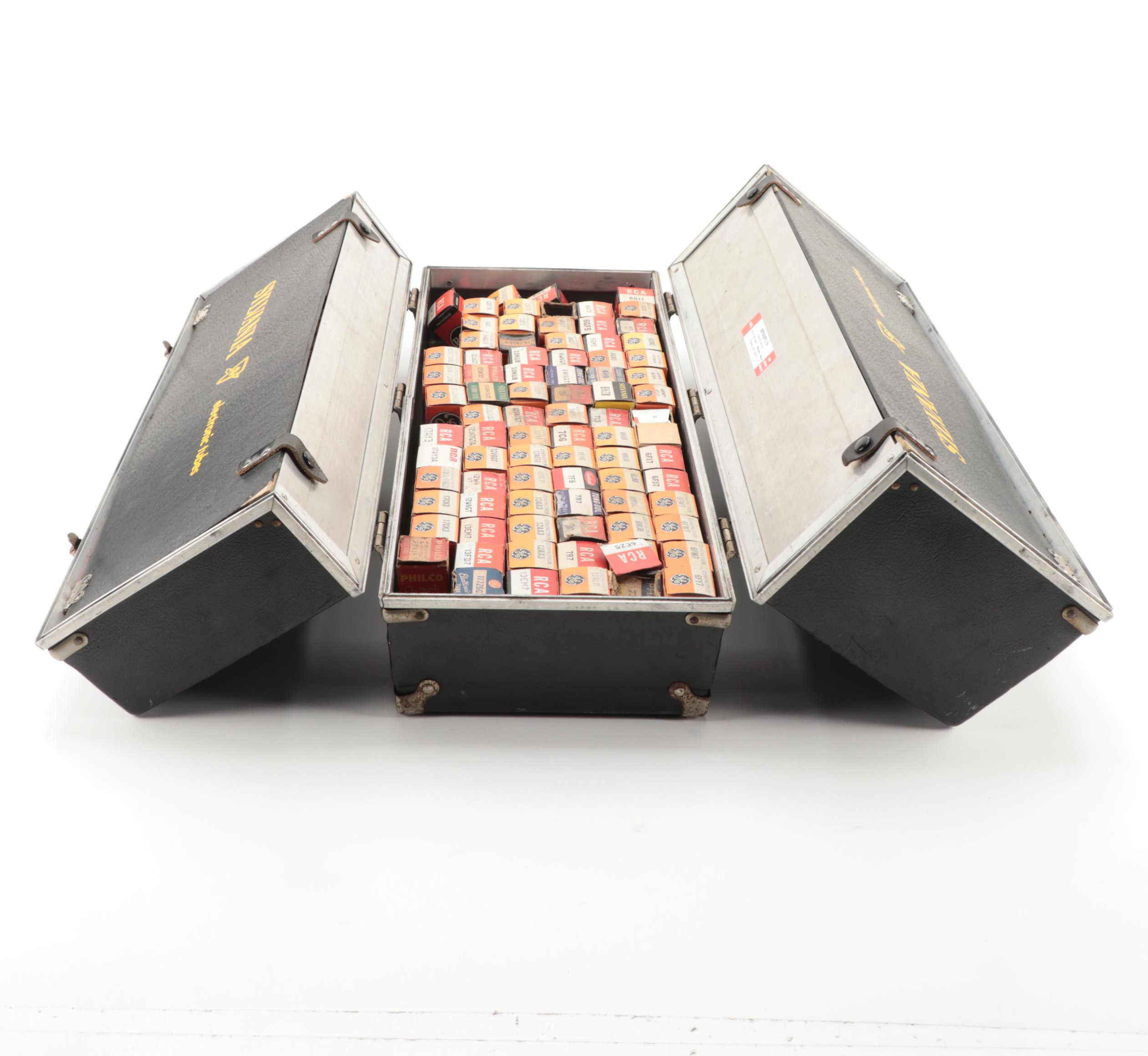 GE, RCA, Philco Electron Vacuum Tubes with Sylvania Repairman's Case