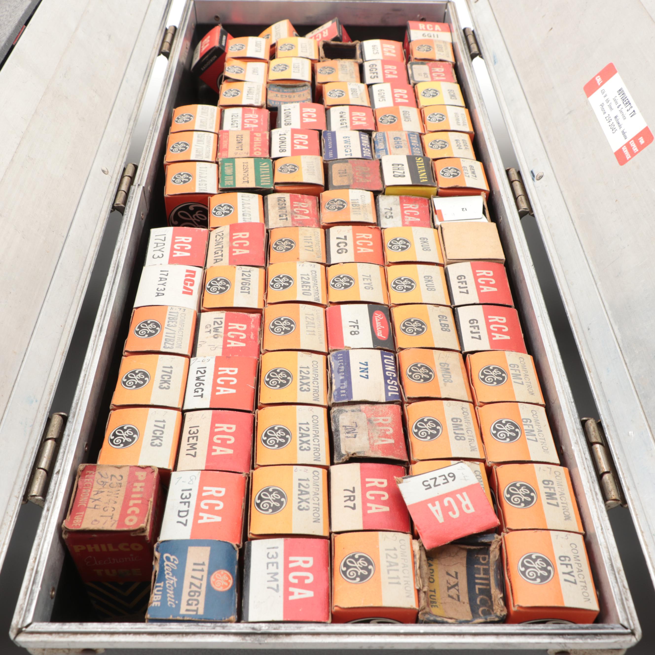 GE, RCA, Philco Electron Vacuum Tubes with Sylvania Repairman's Case