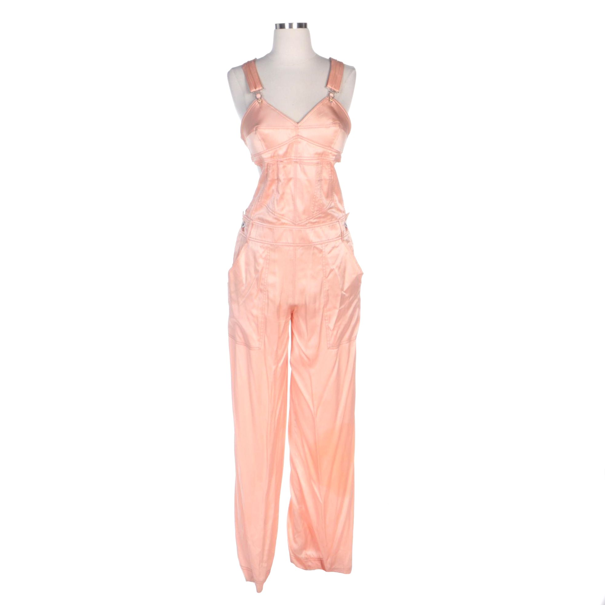 Jean Paul Gaultier Femme Peach Silk Overall Jumpsuit