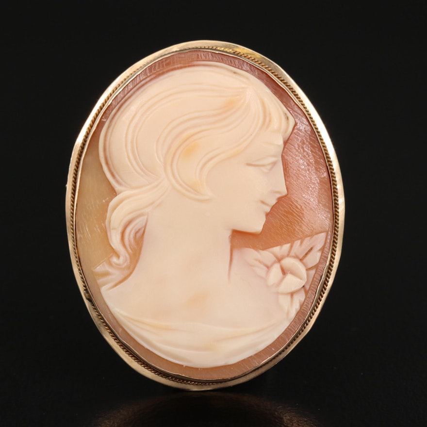 Vintage 14K Shell Cameo Converter Brooch